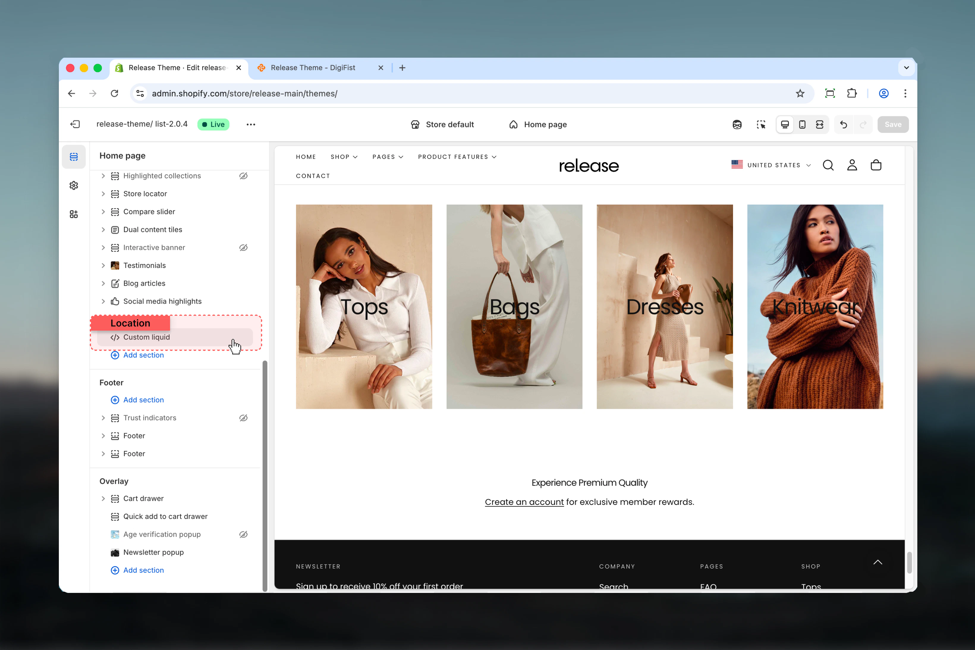 Custom liquid in Theme Customizer