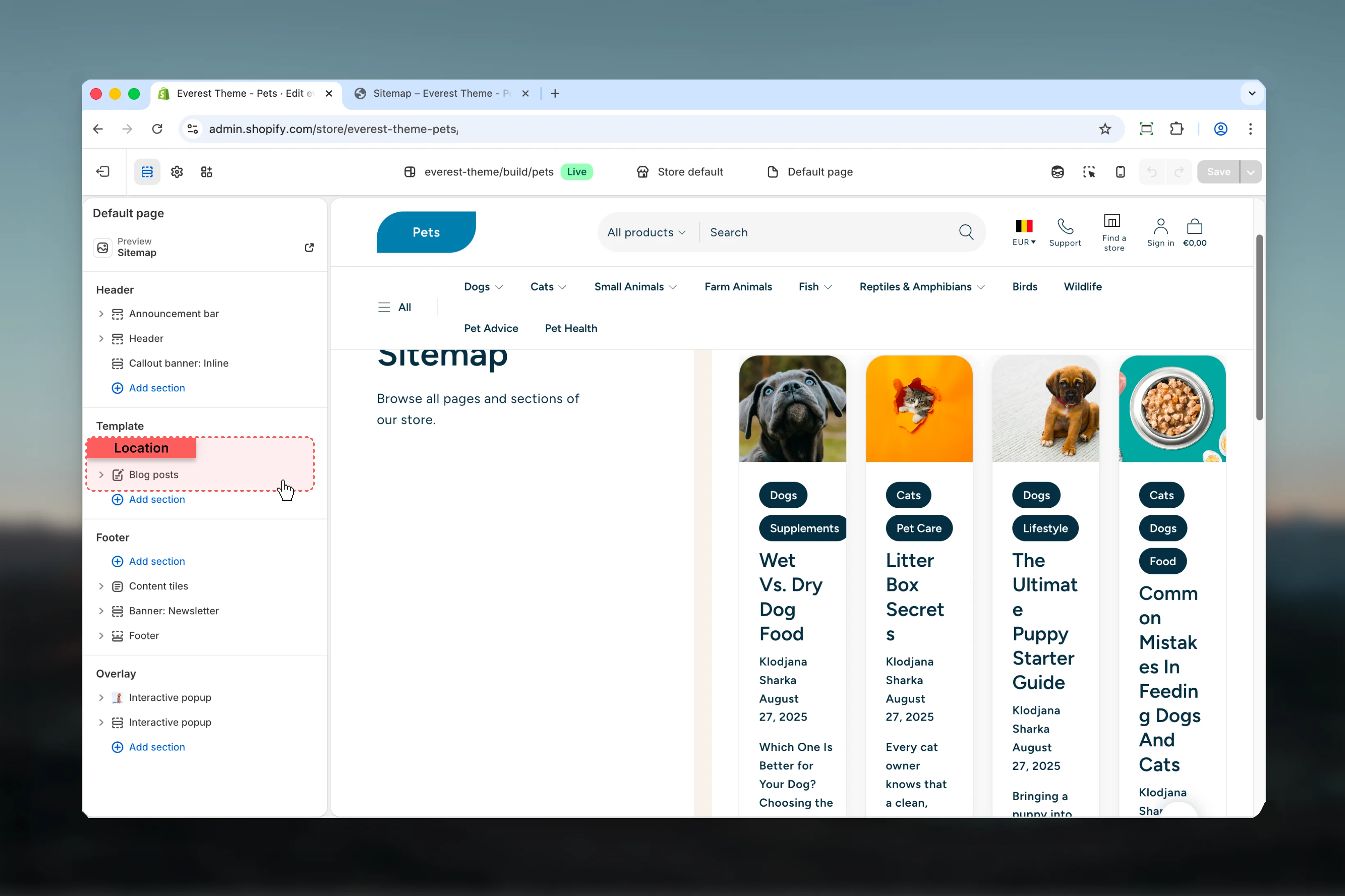 Blog Posts location in Theme Customizer