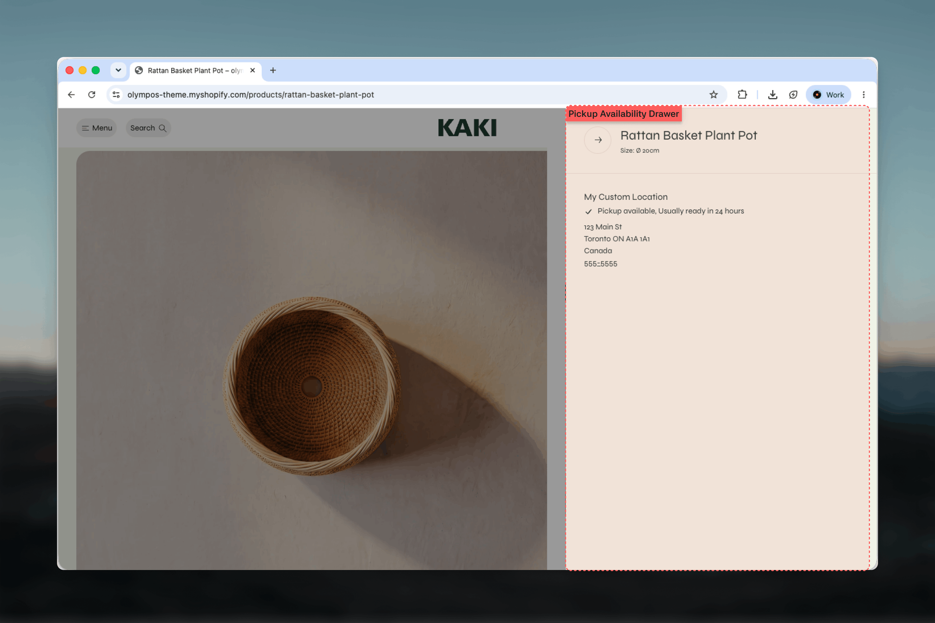 Pickup availability card on a product page with the store drawer open