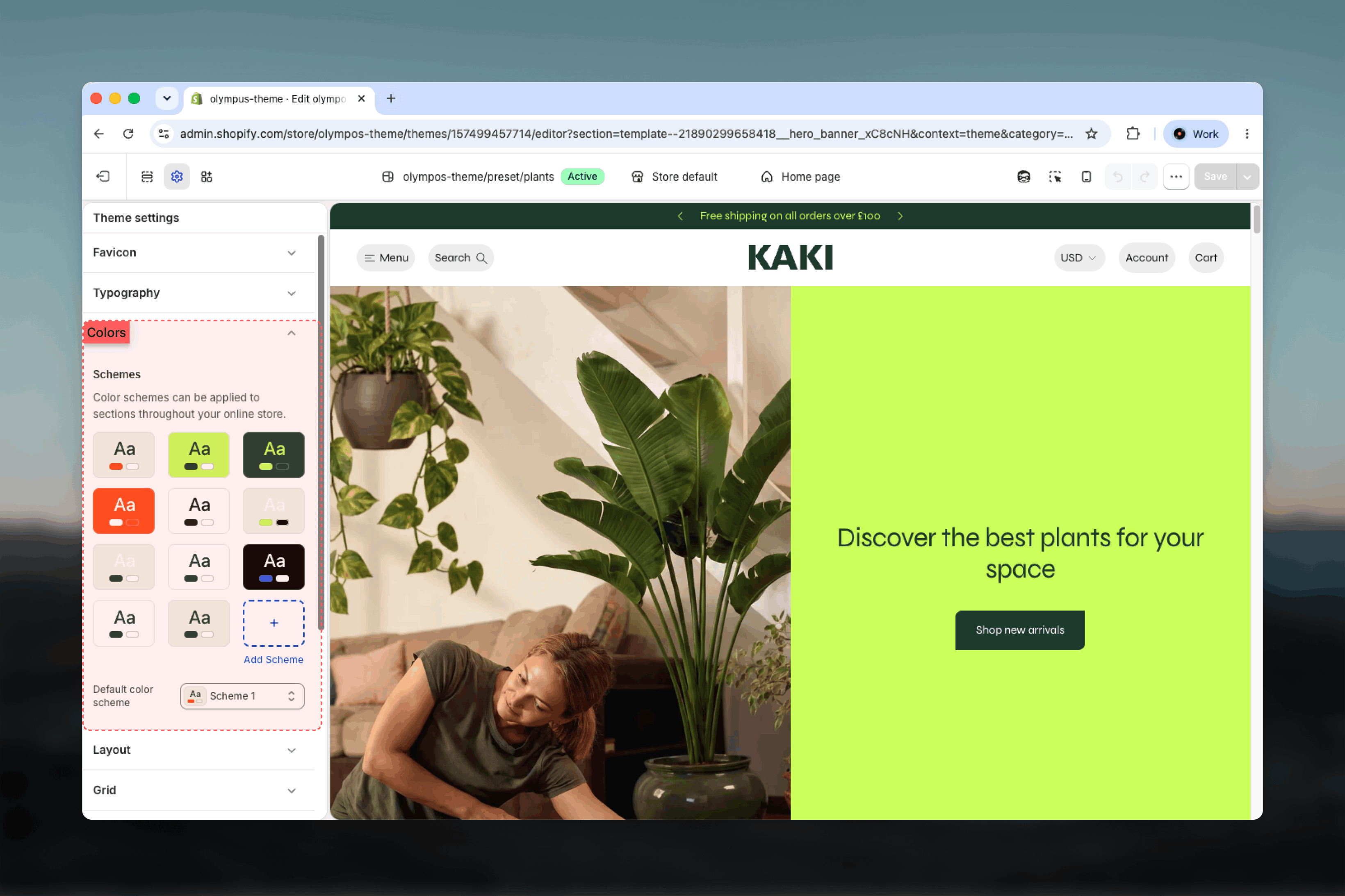 Colors group in the Theme settings sidebar