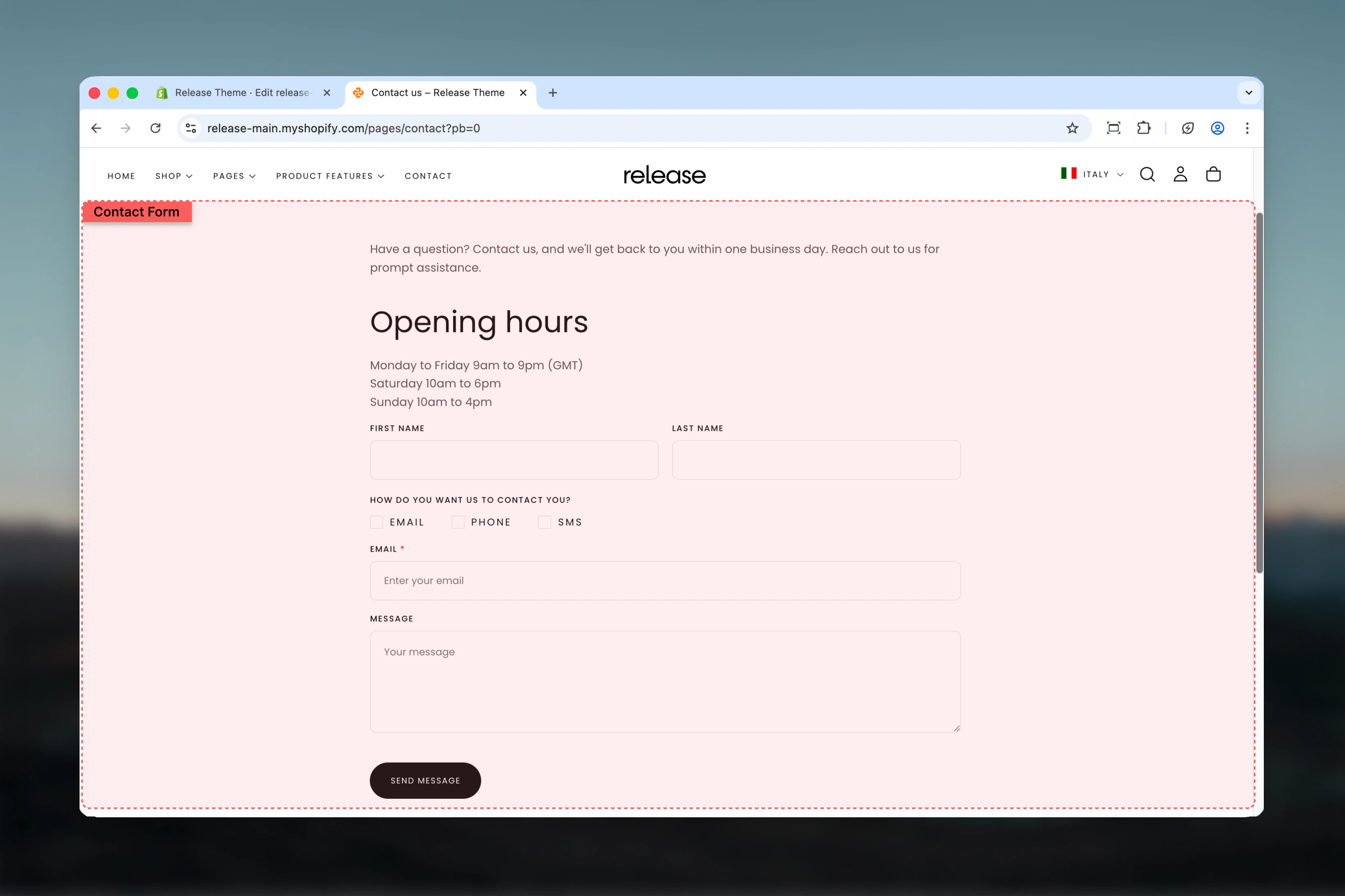 Contact form overview