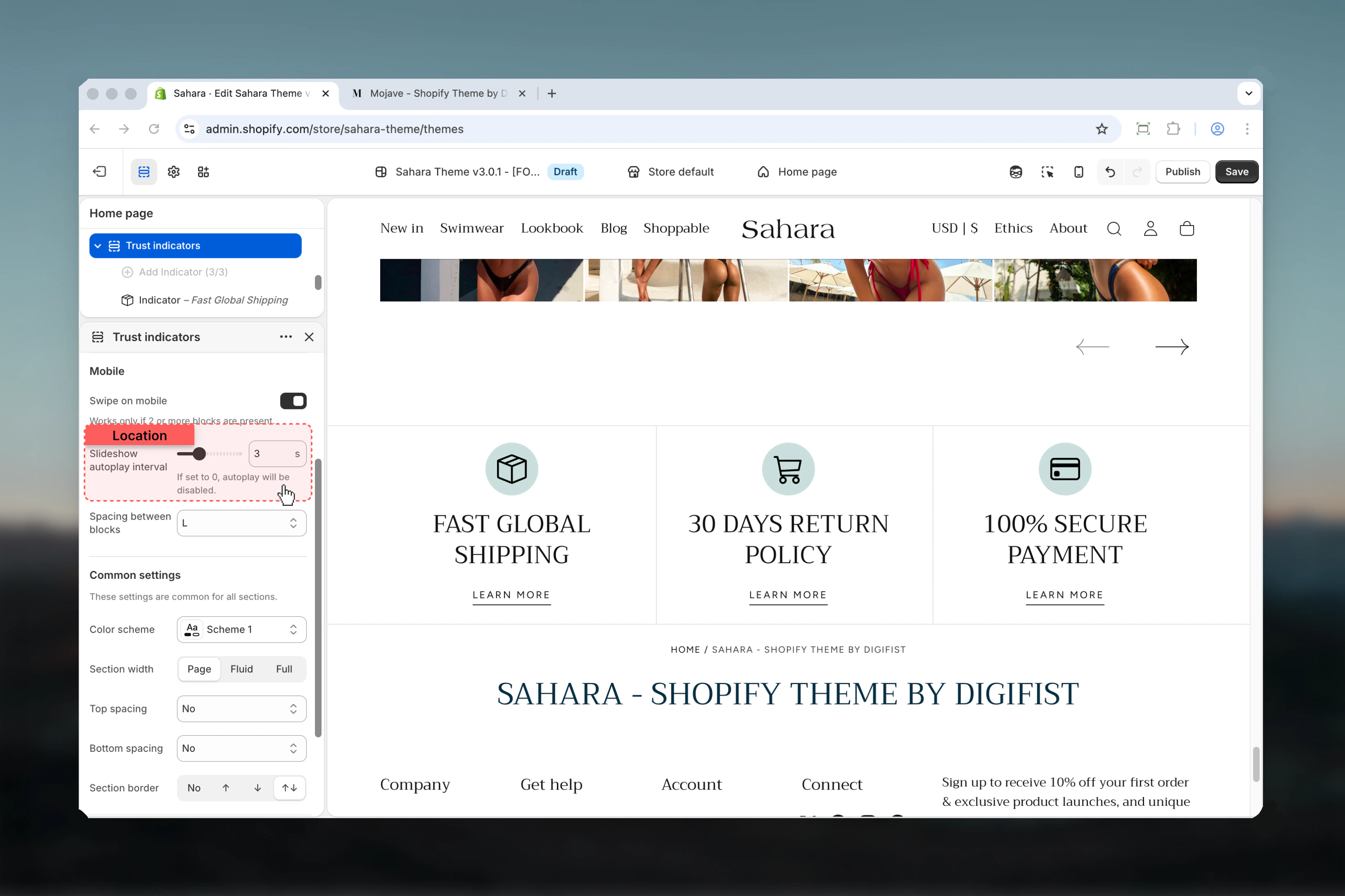 Mobile carousel settings