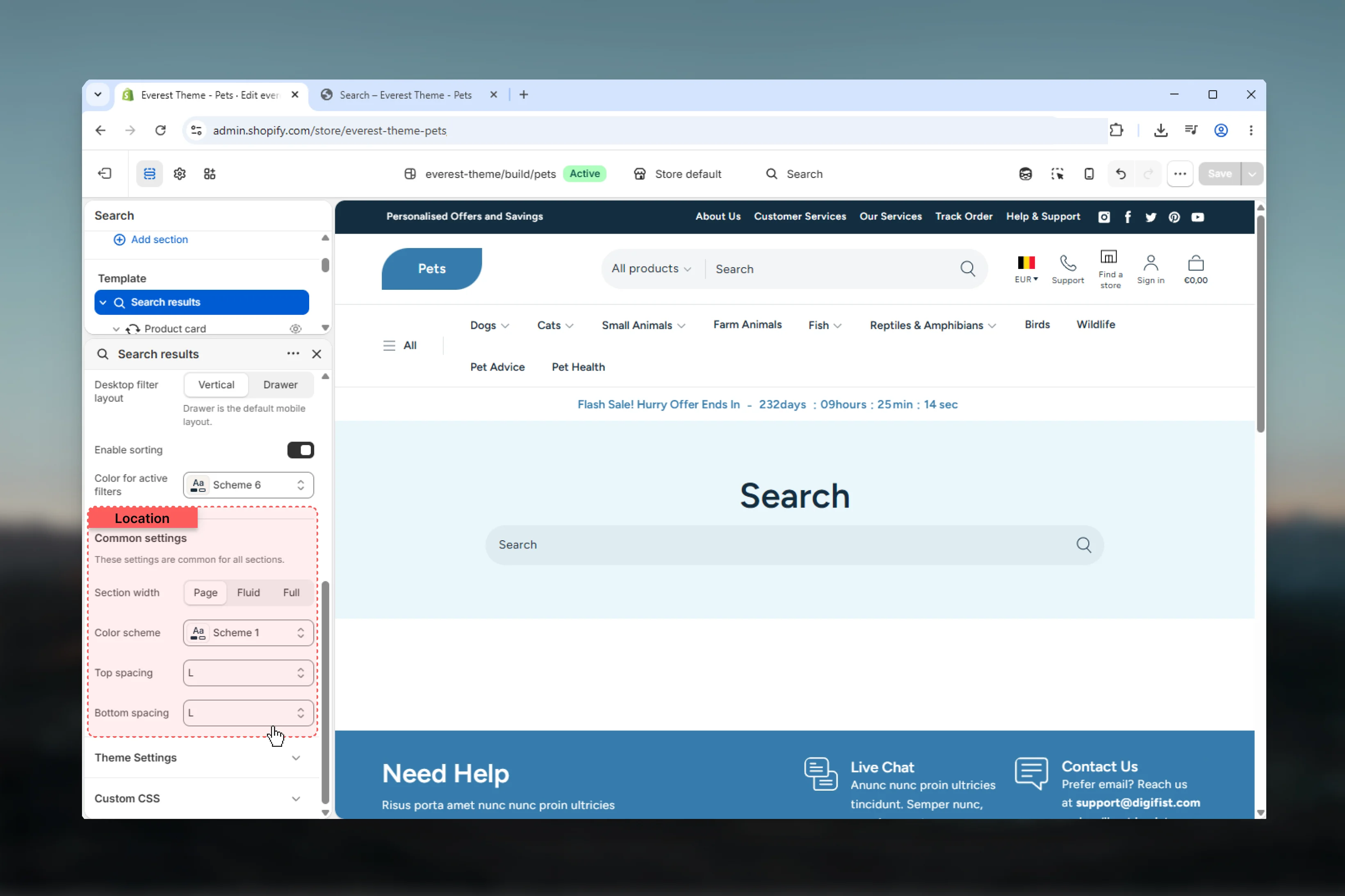Search Common settings
