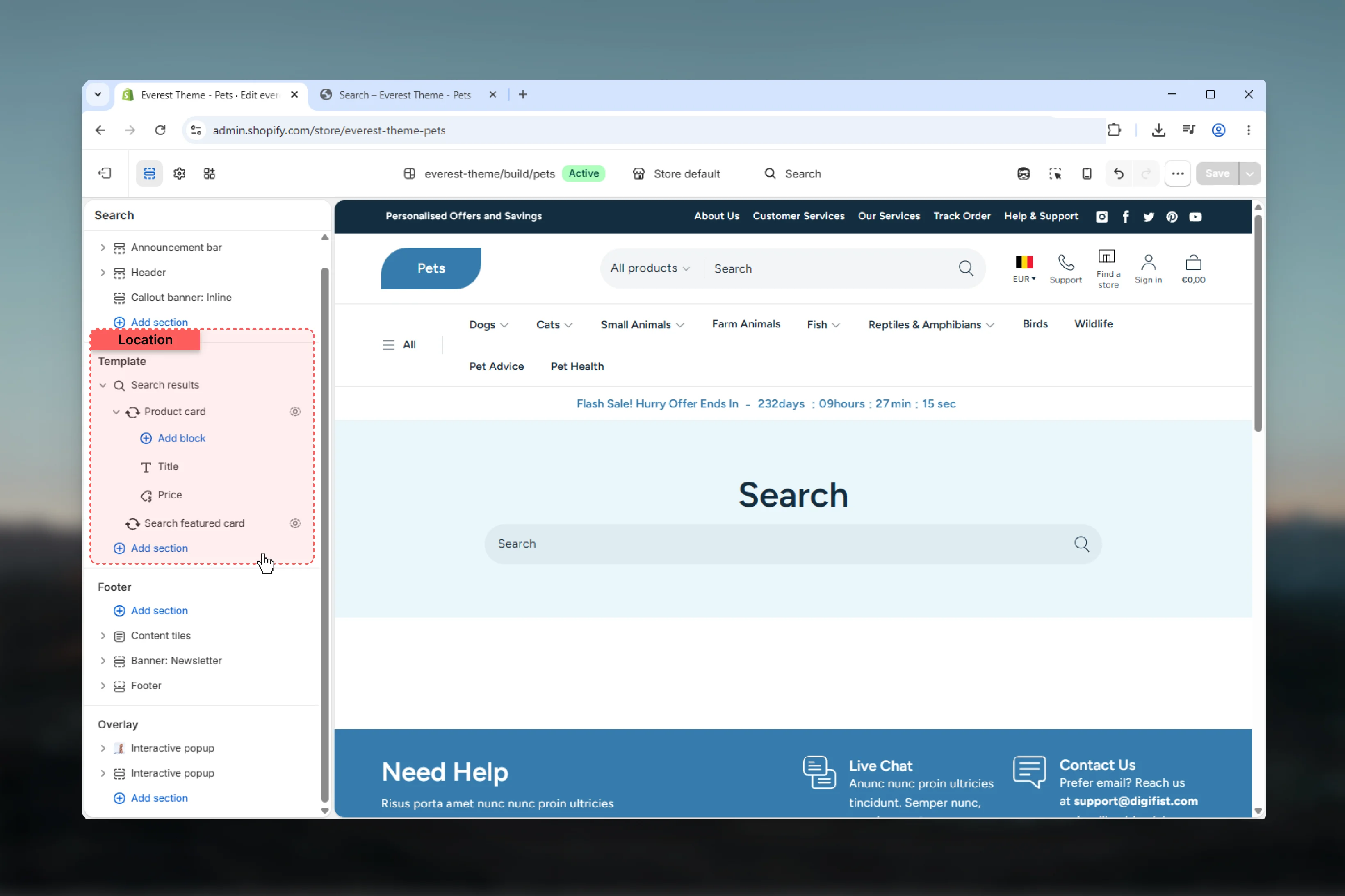 Search location in Theme Customizer