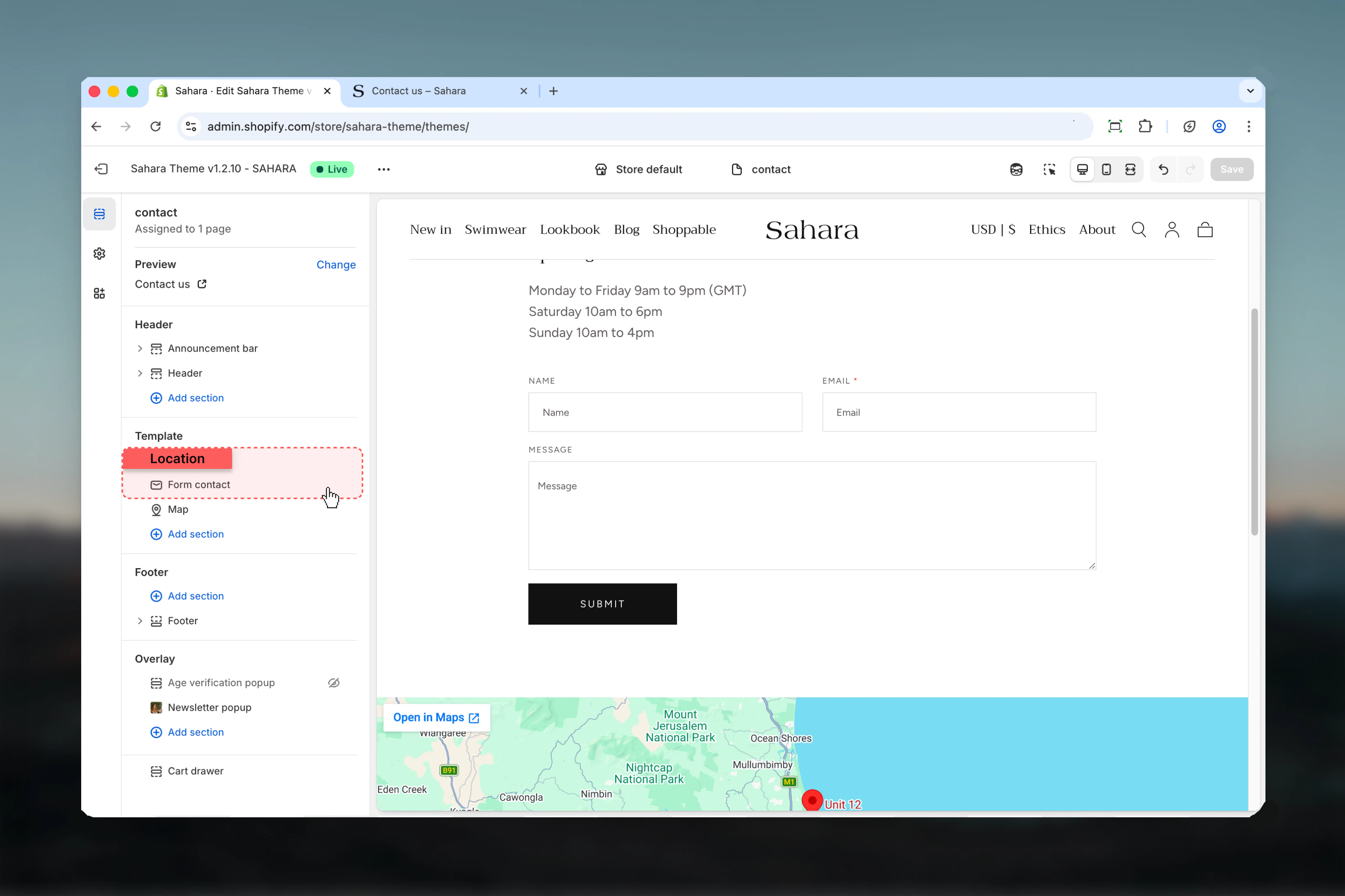 Contact form in Theme Customizer
