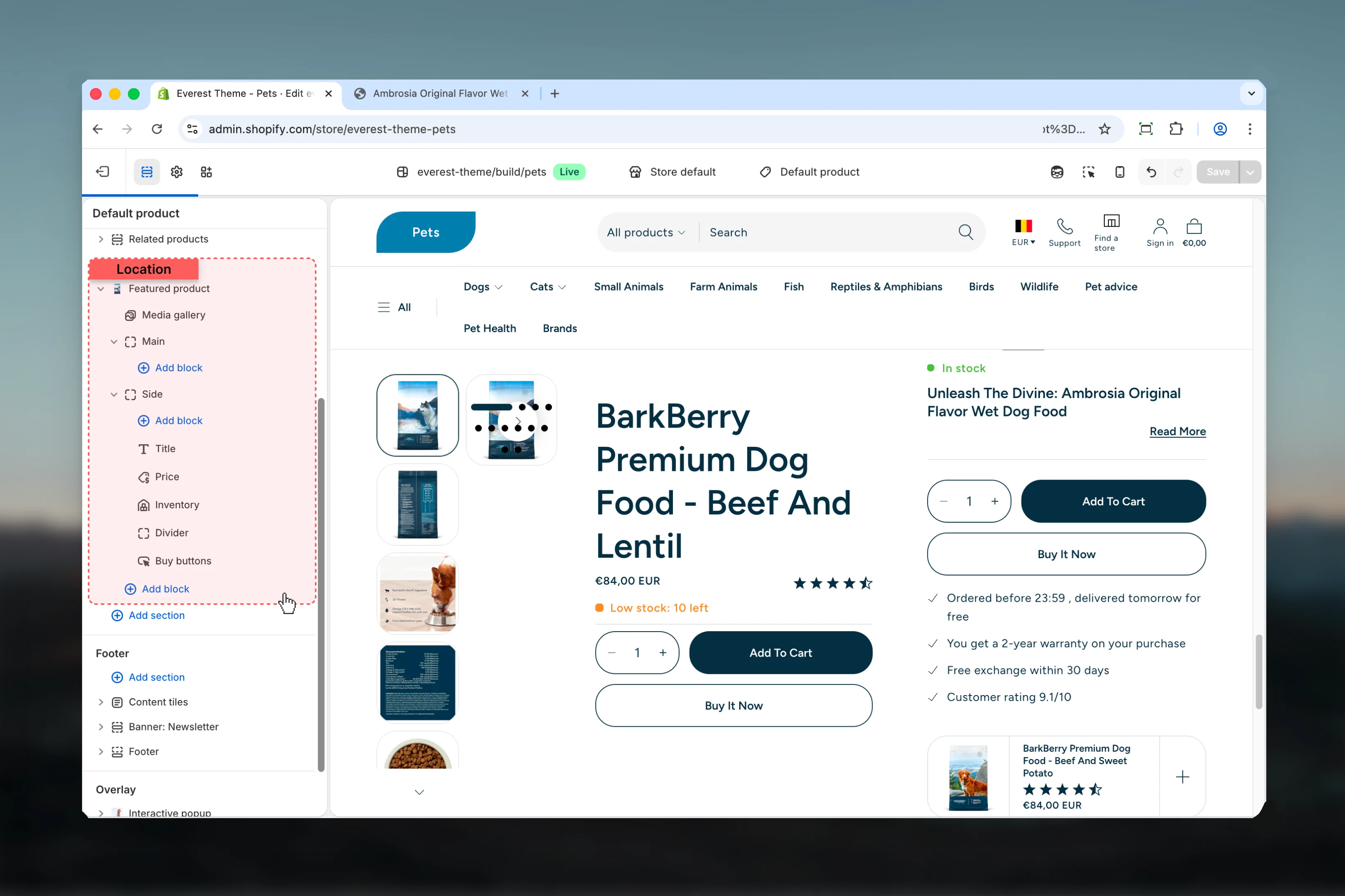 Featured Product location in Theme Customizer
