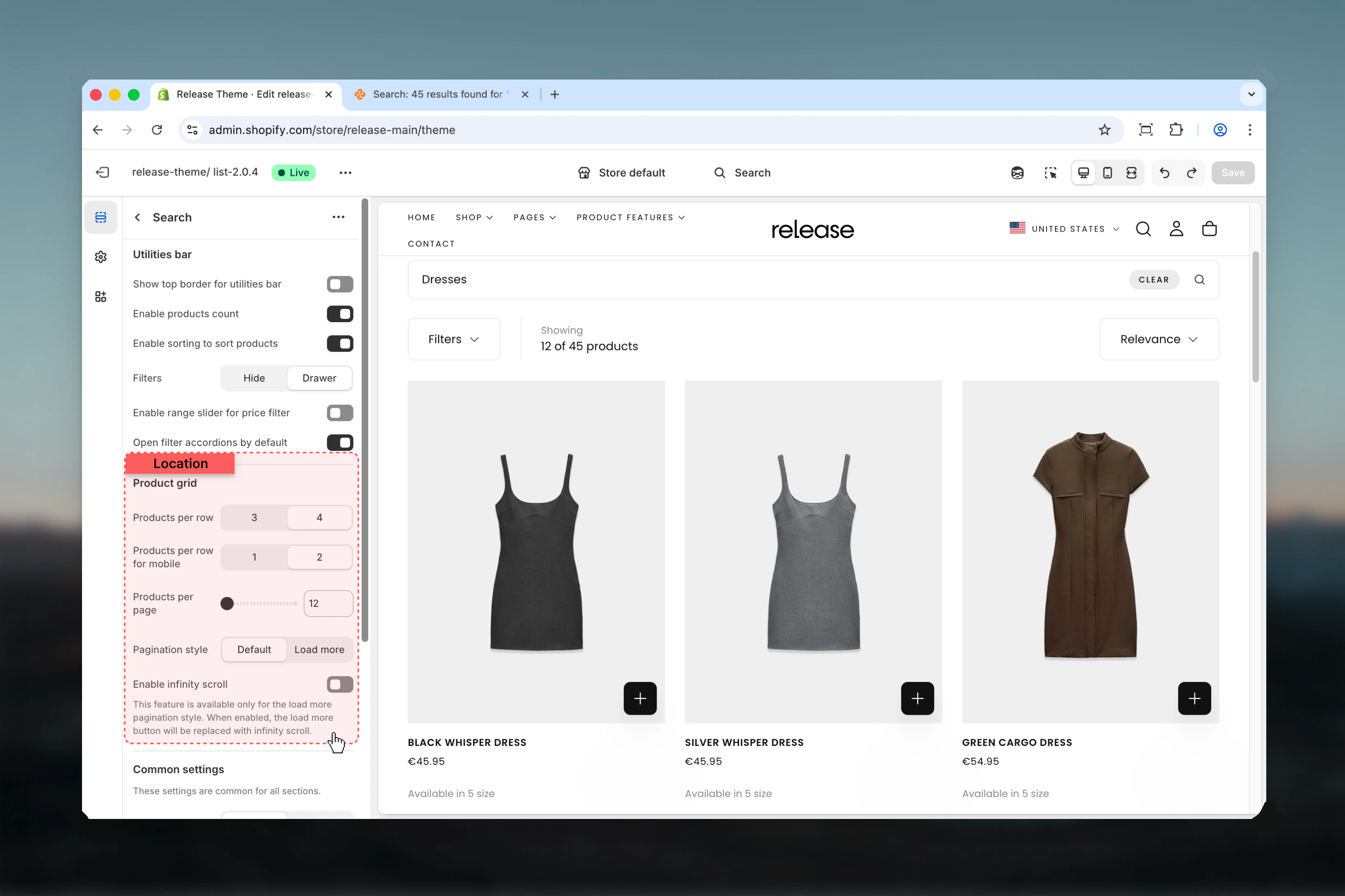 Search results grid