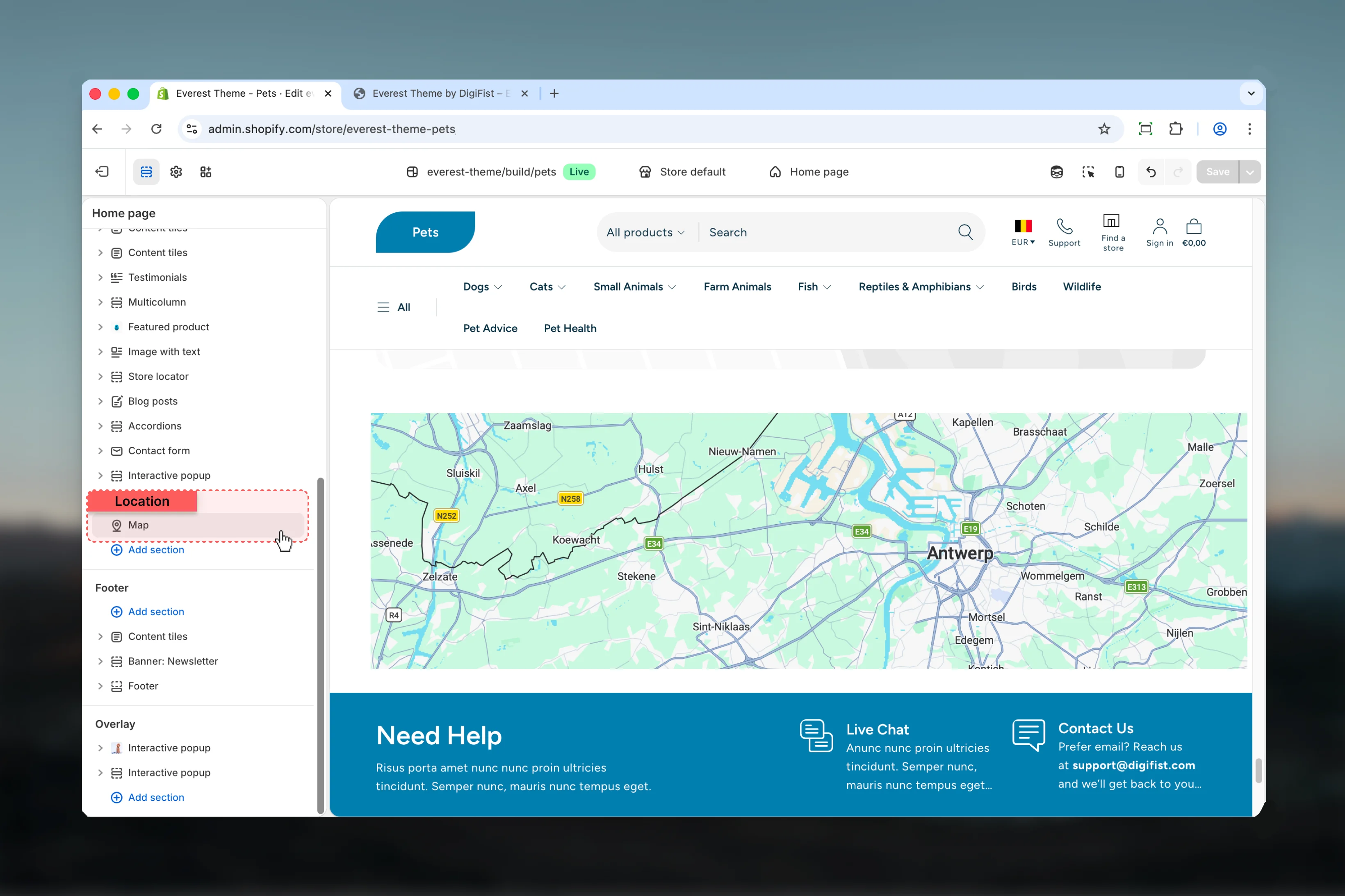 Map location in Theme Customizer