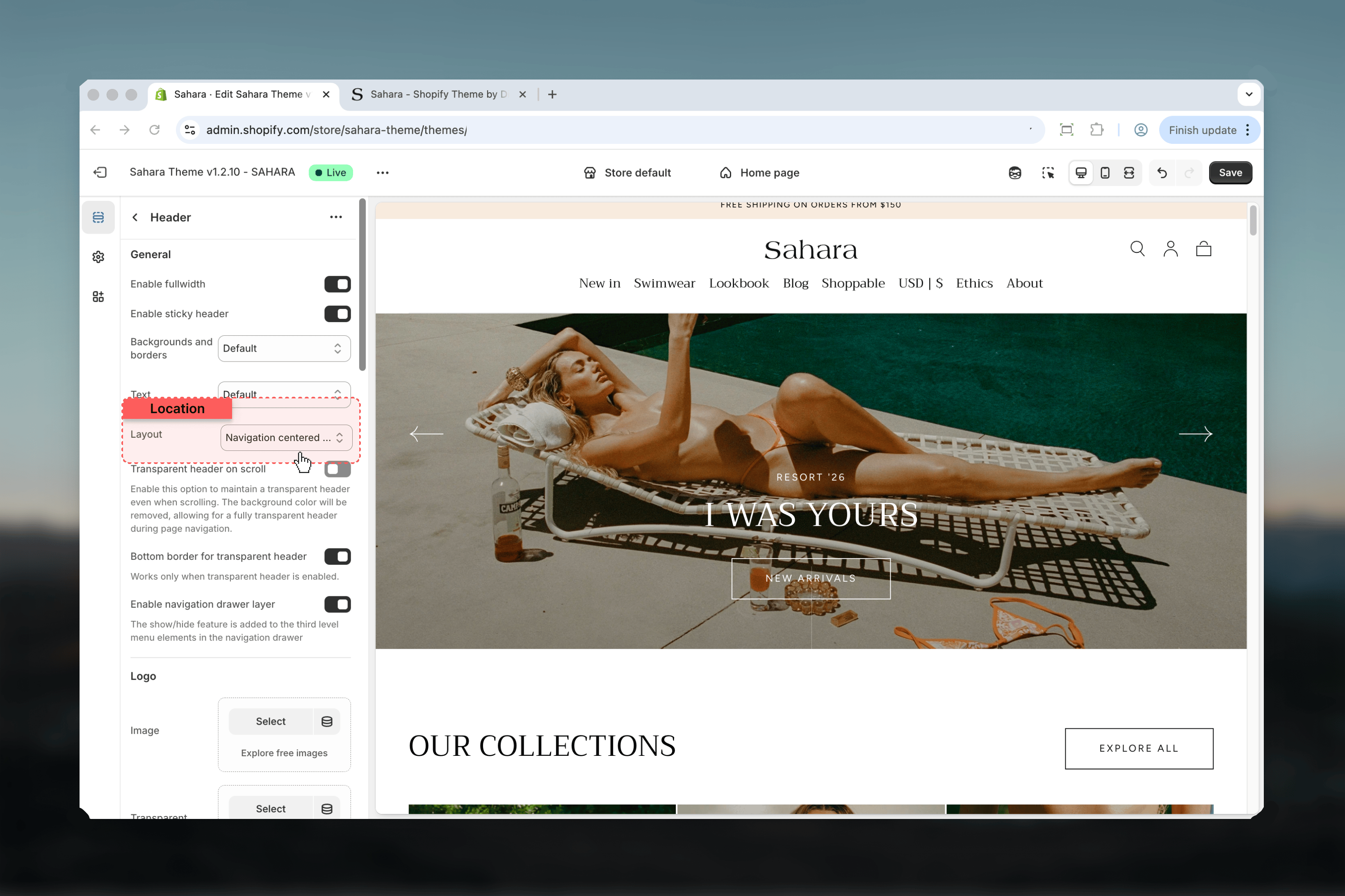 Navigation centered below layout