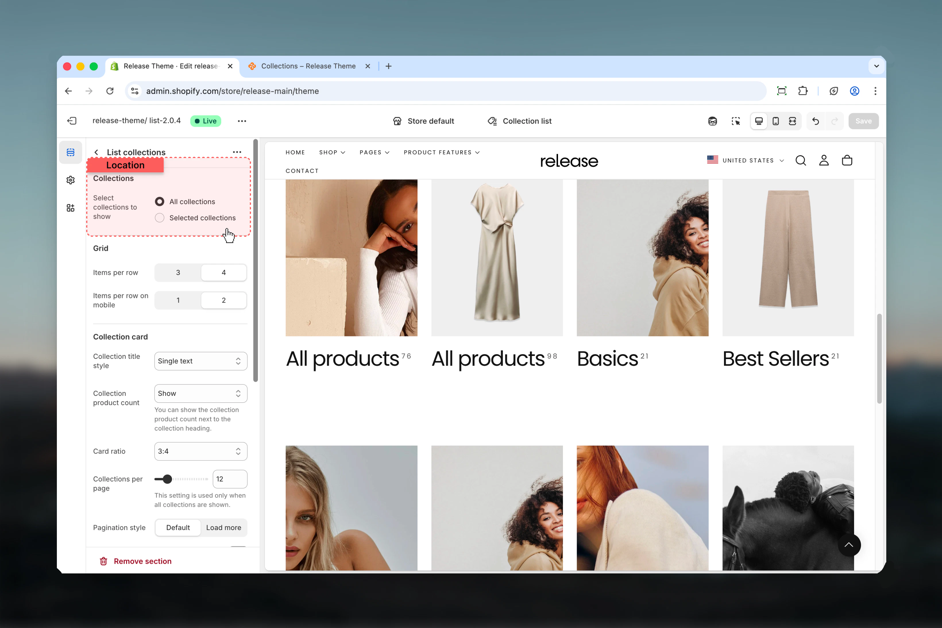 Collections display mode