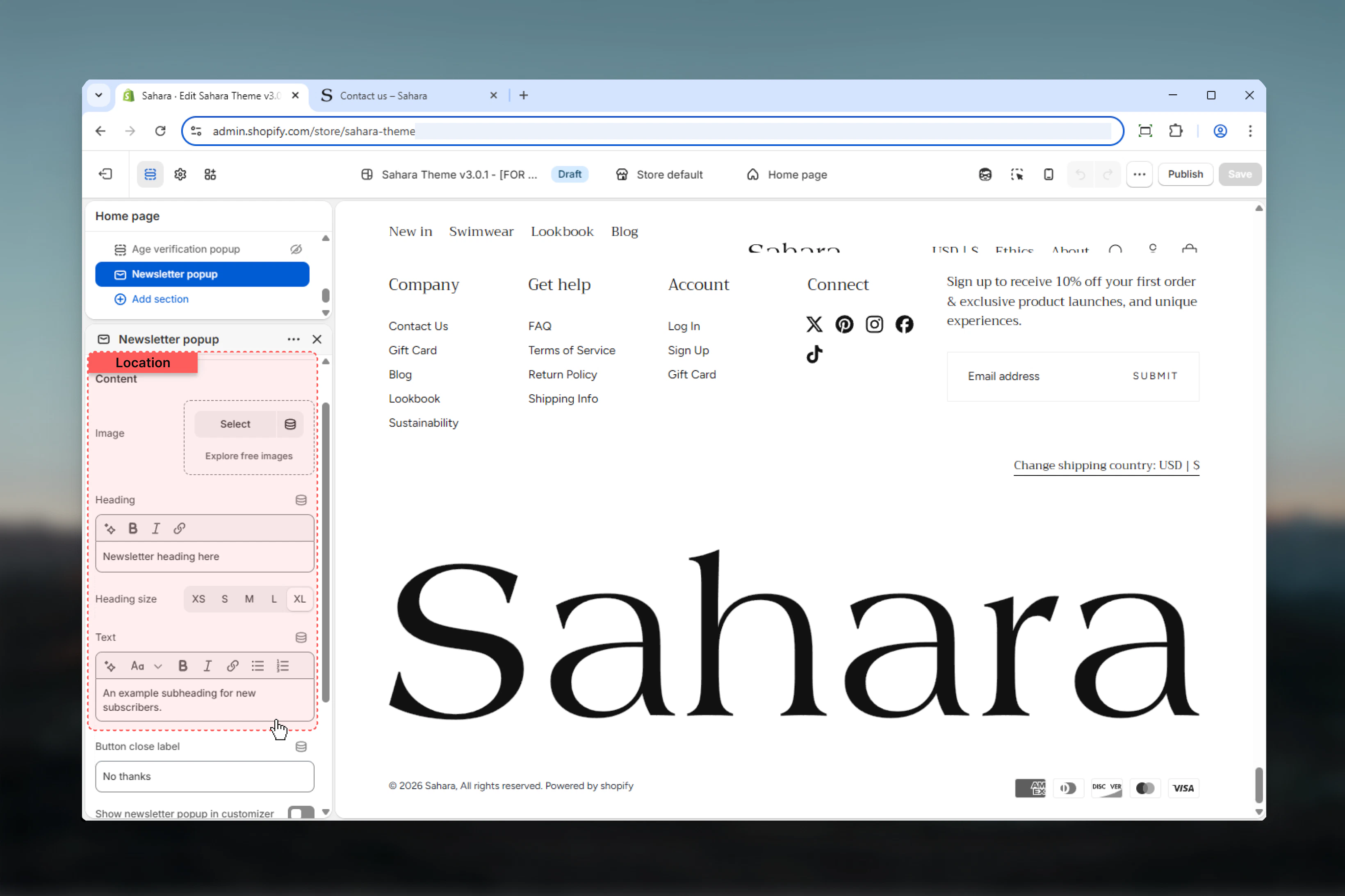 Popup content configuration