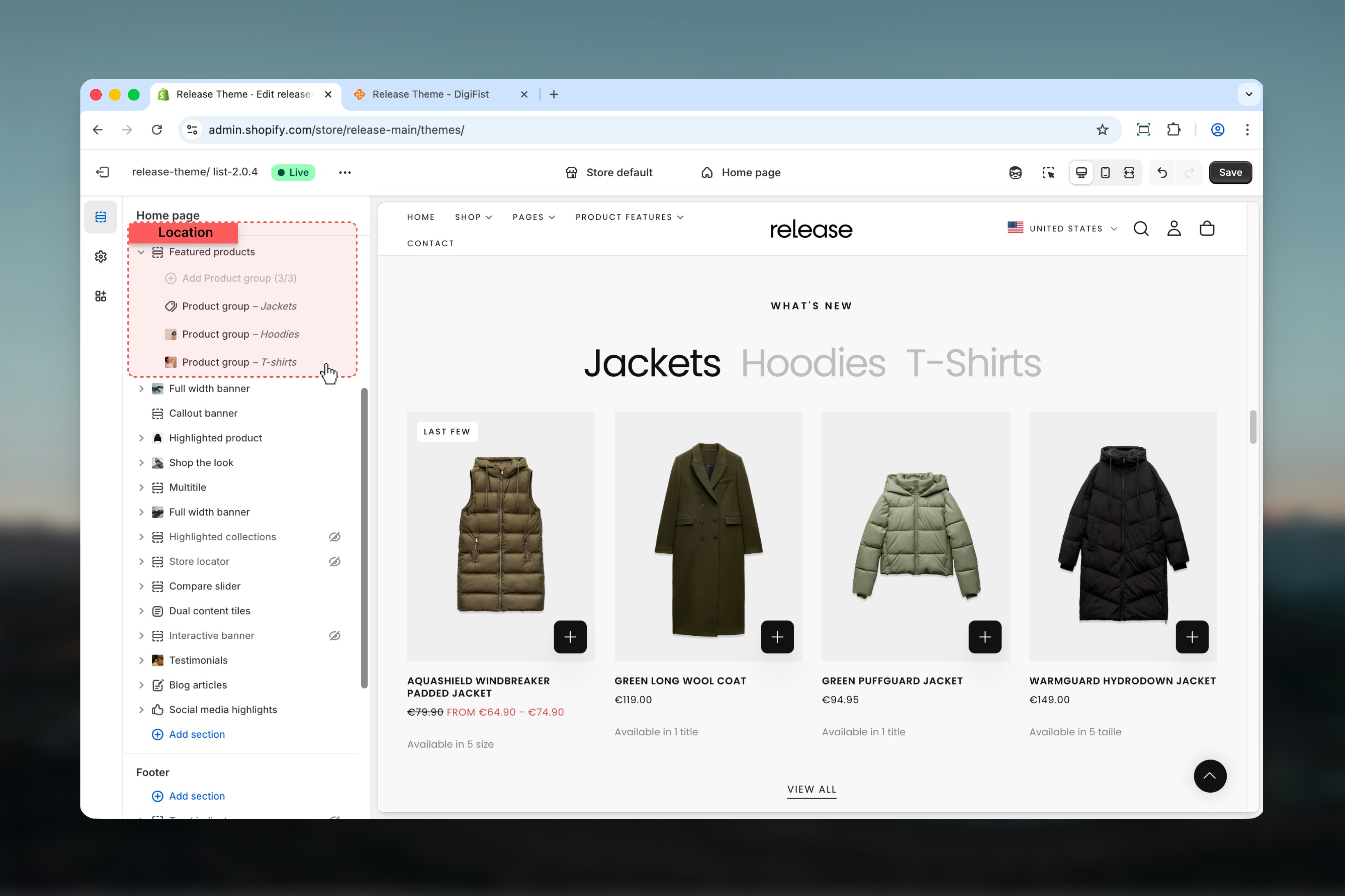 Featured Products section in Theme Customizer