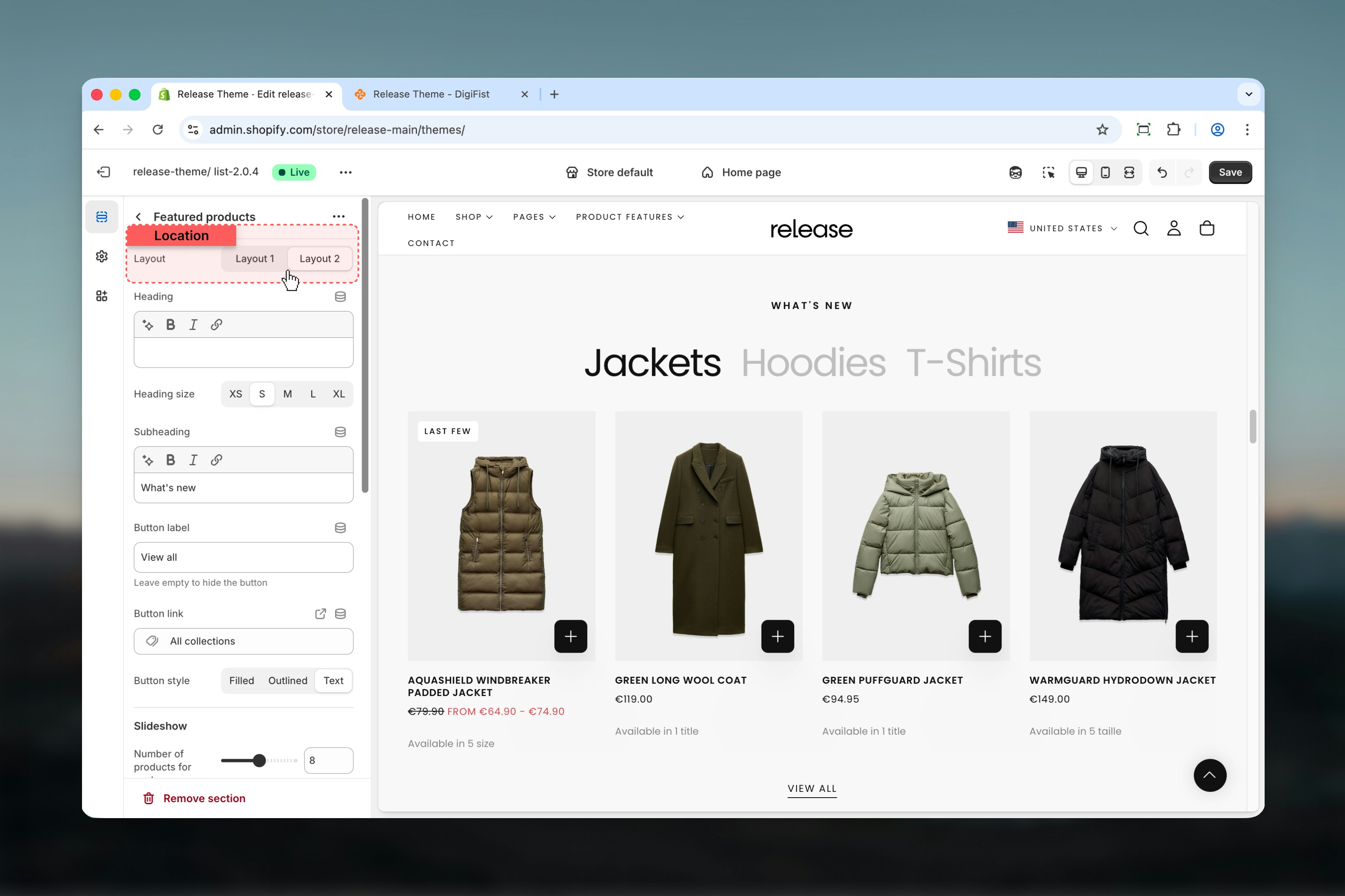 Layout options for Featured Products