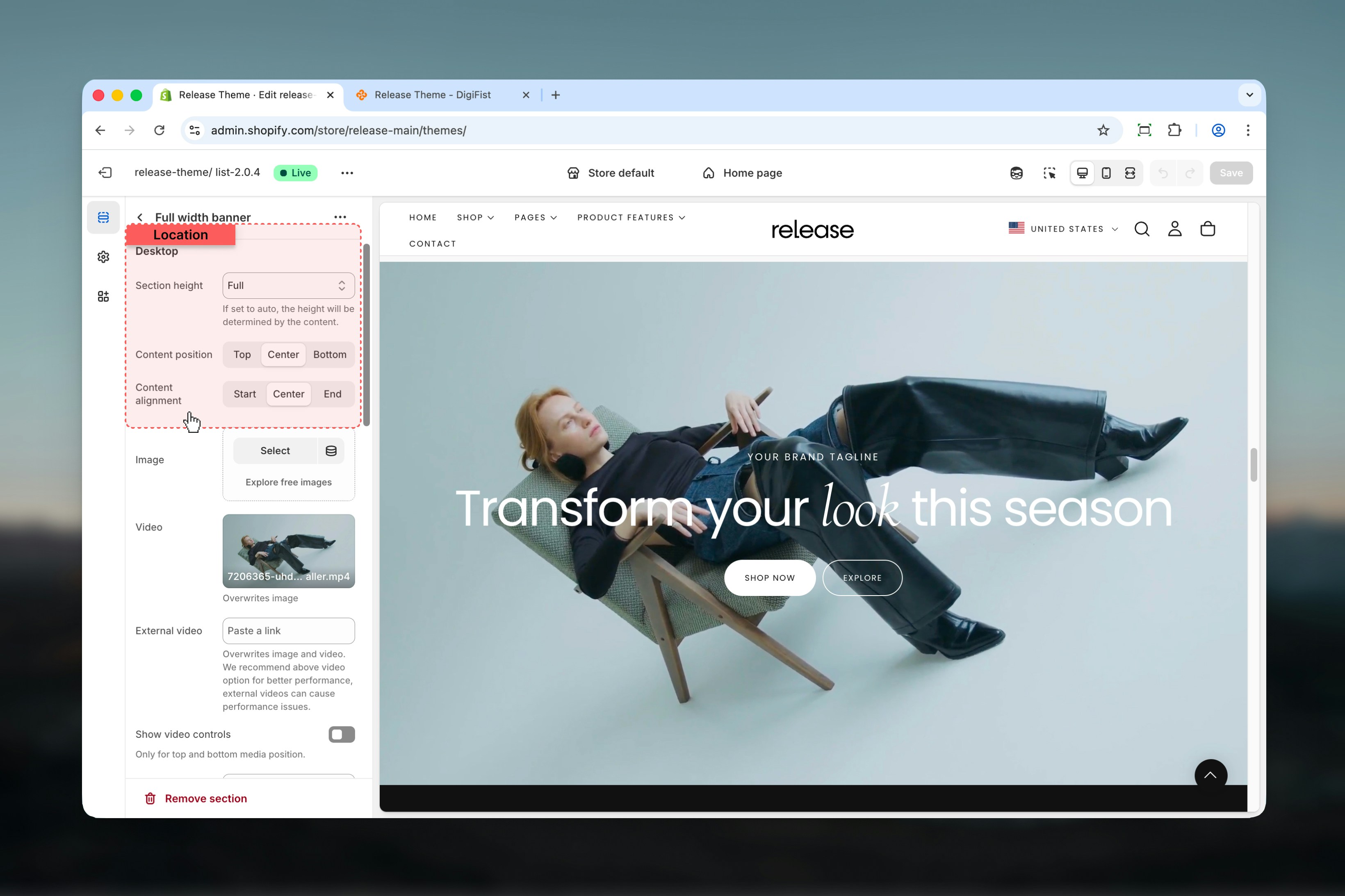 Desktop layout and positioning settings