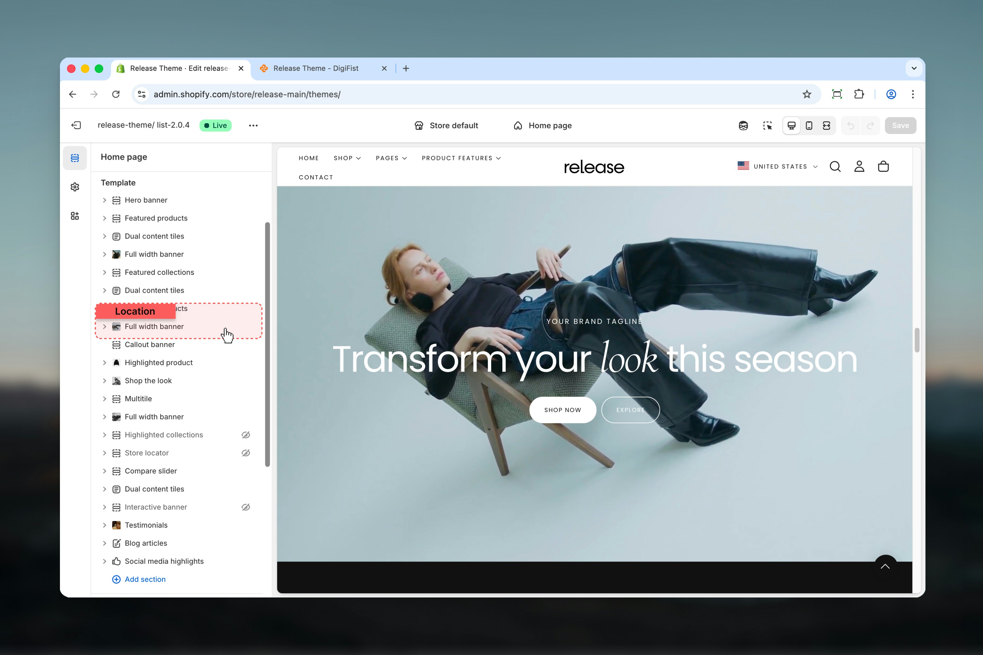 Full Width Banner section in Theme Customizer