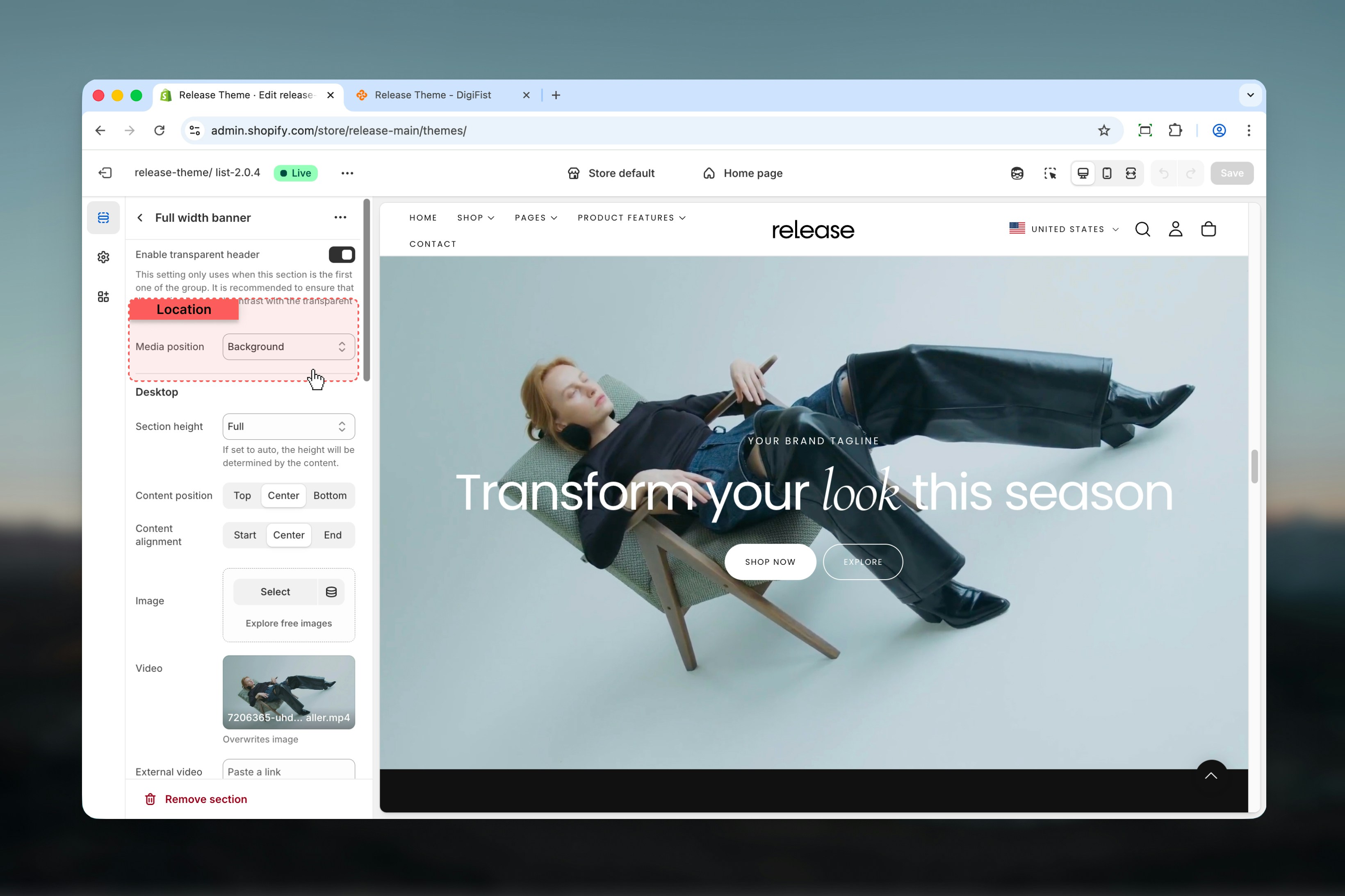 Media position options