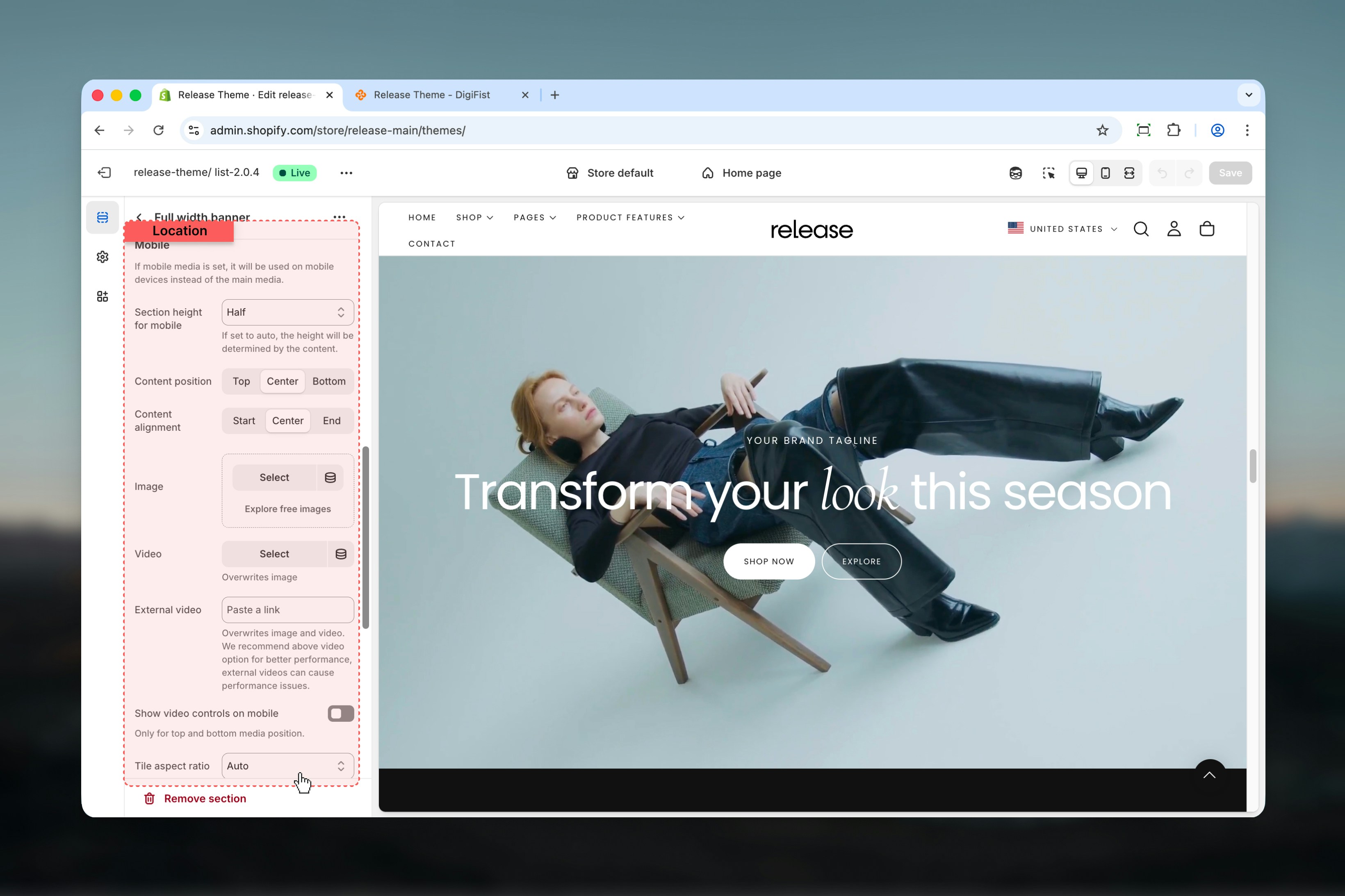 Mobile-specific layout and media settings