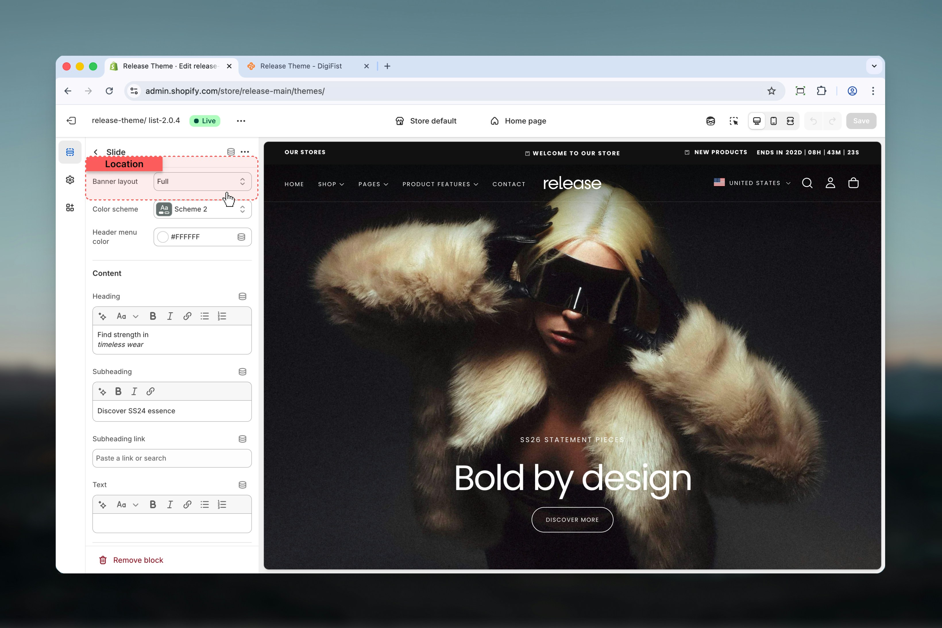 Banner layout options