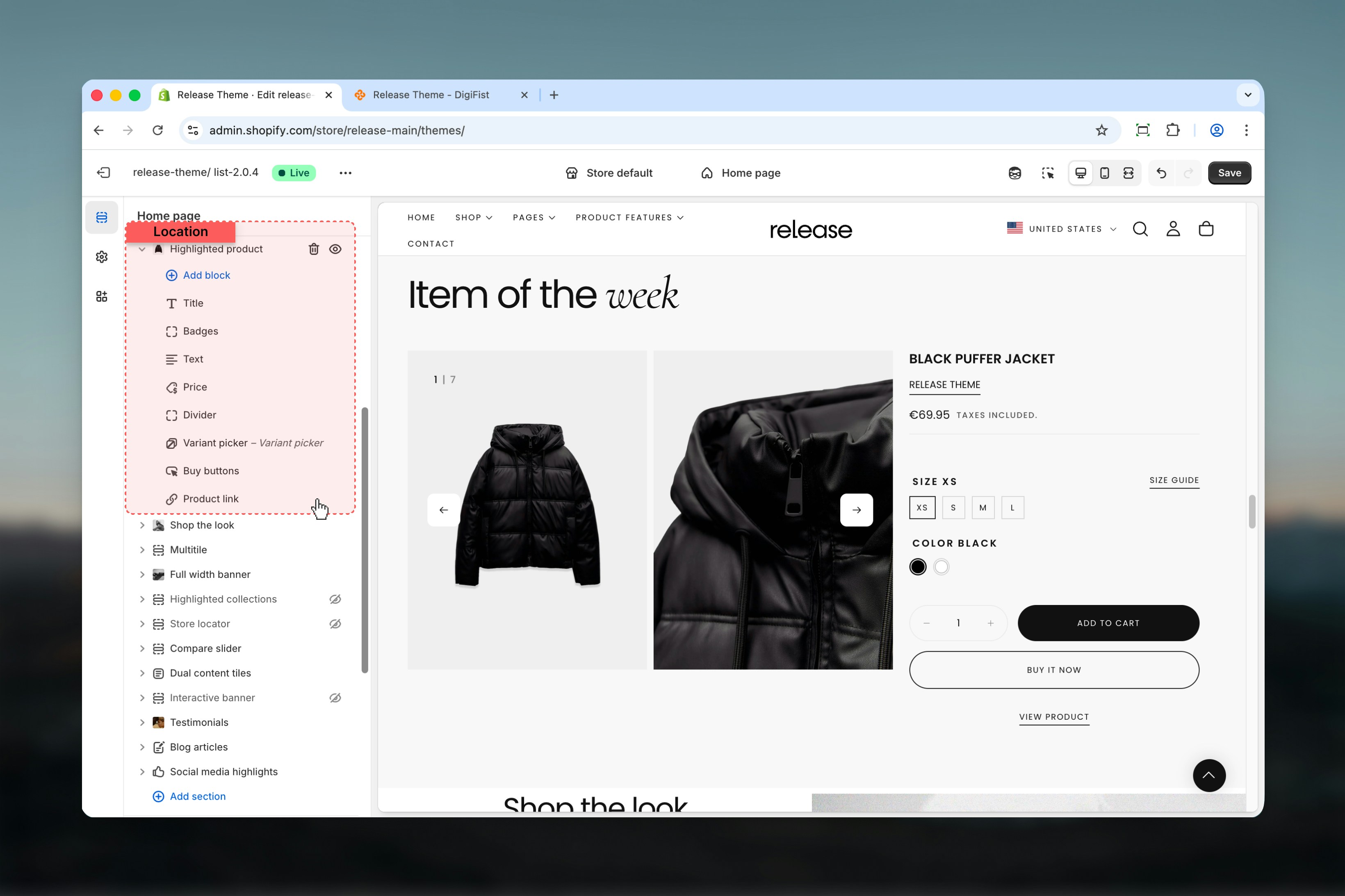Highlighted Product section in Theme Customizer