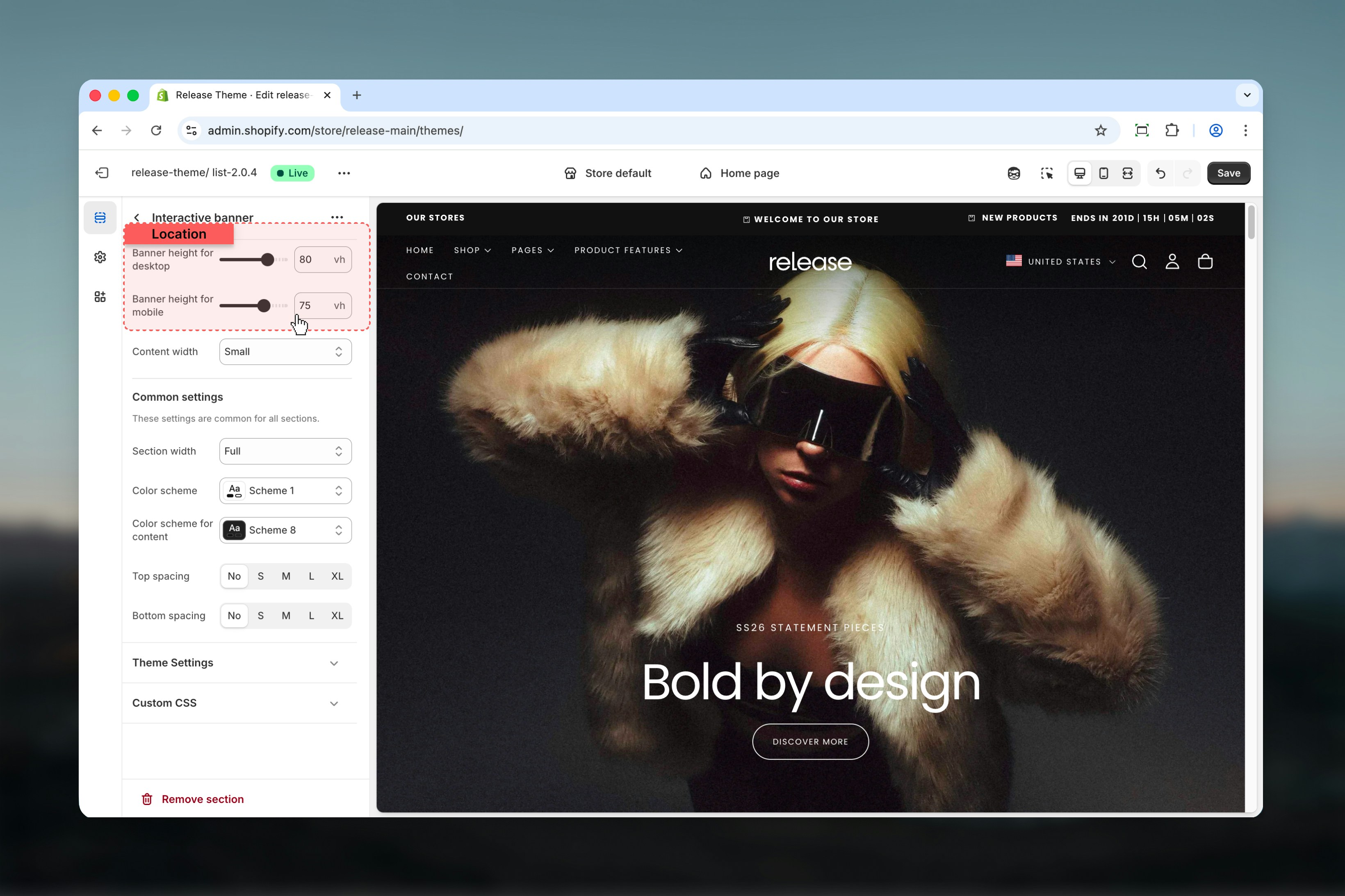 Banner height settings