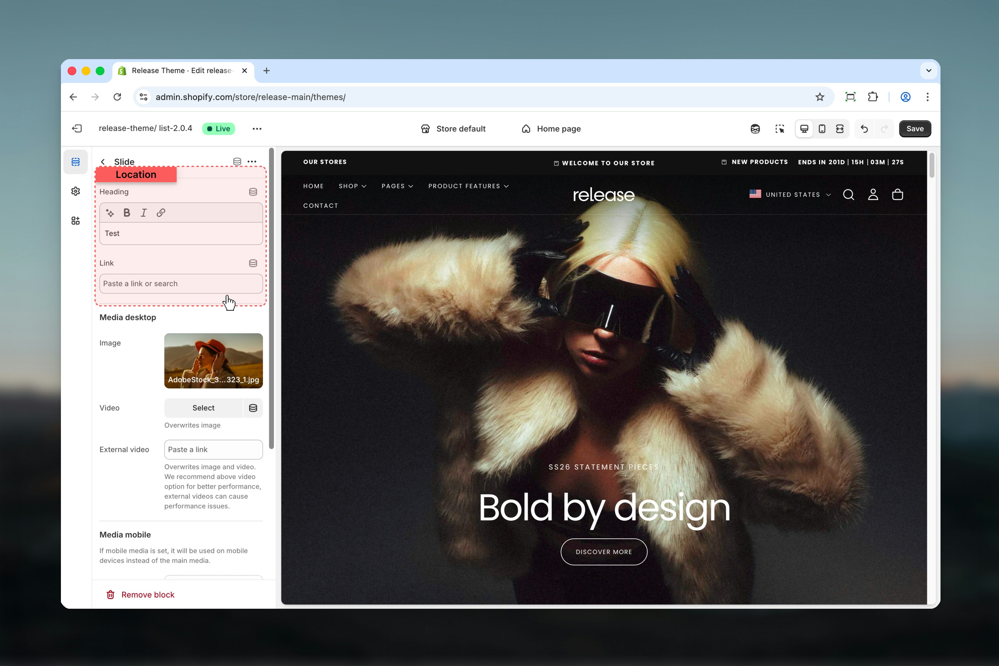 Heading and link configuration