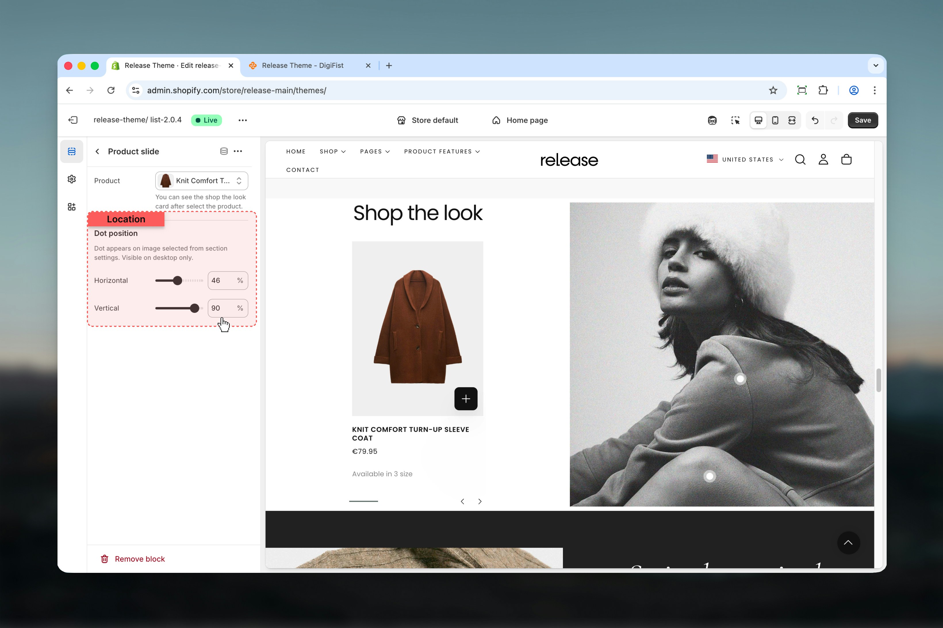 Dot position controls