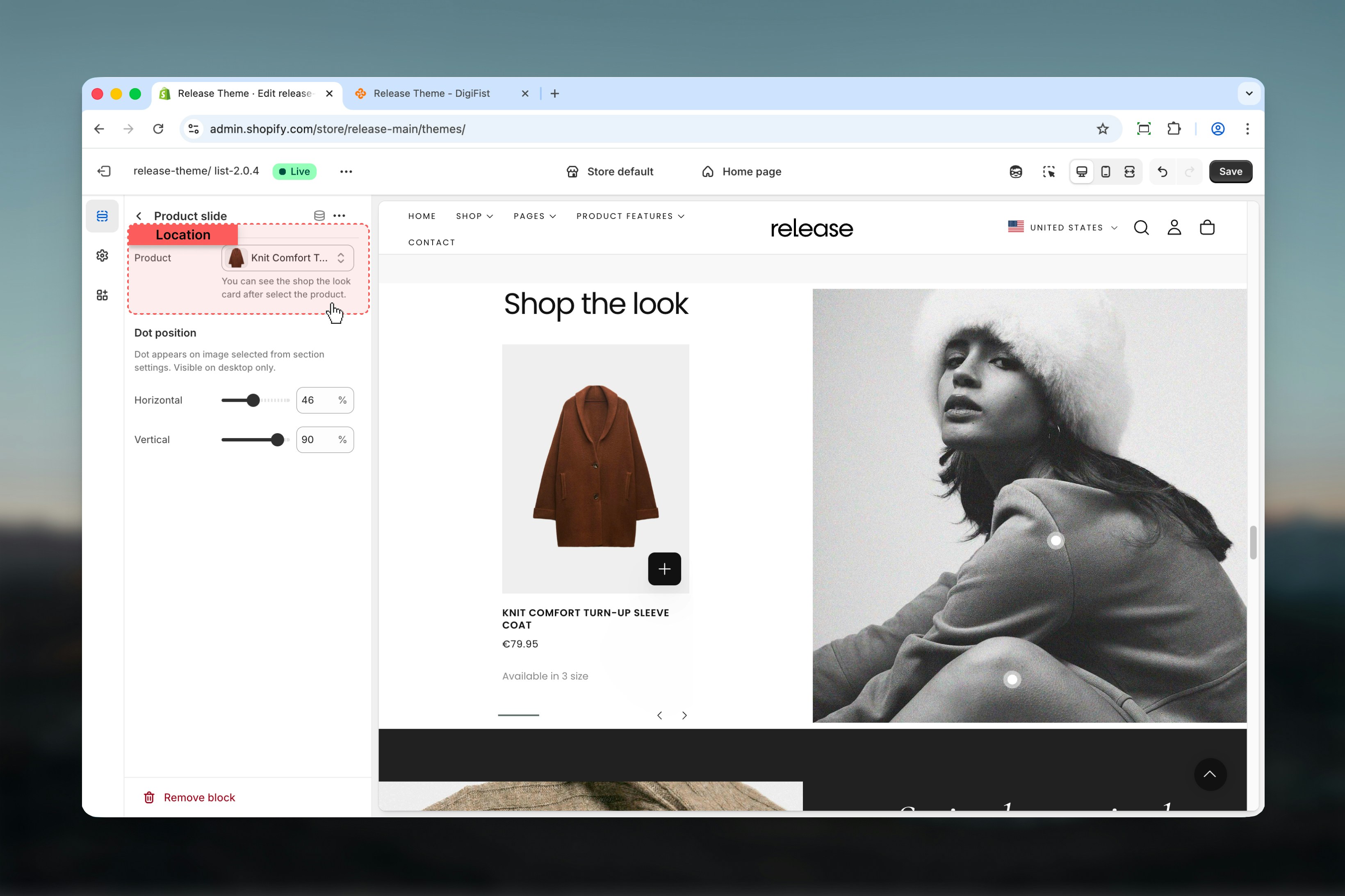 Product selection in block settings