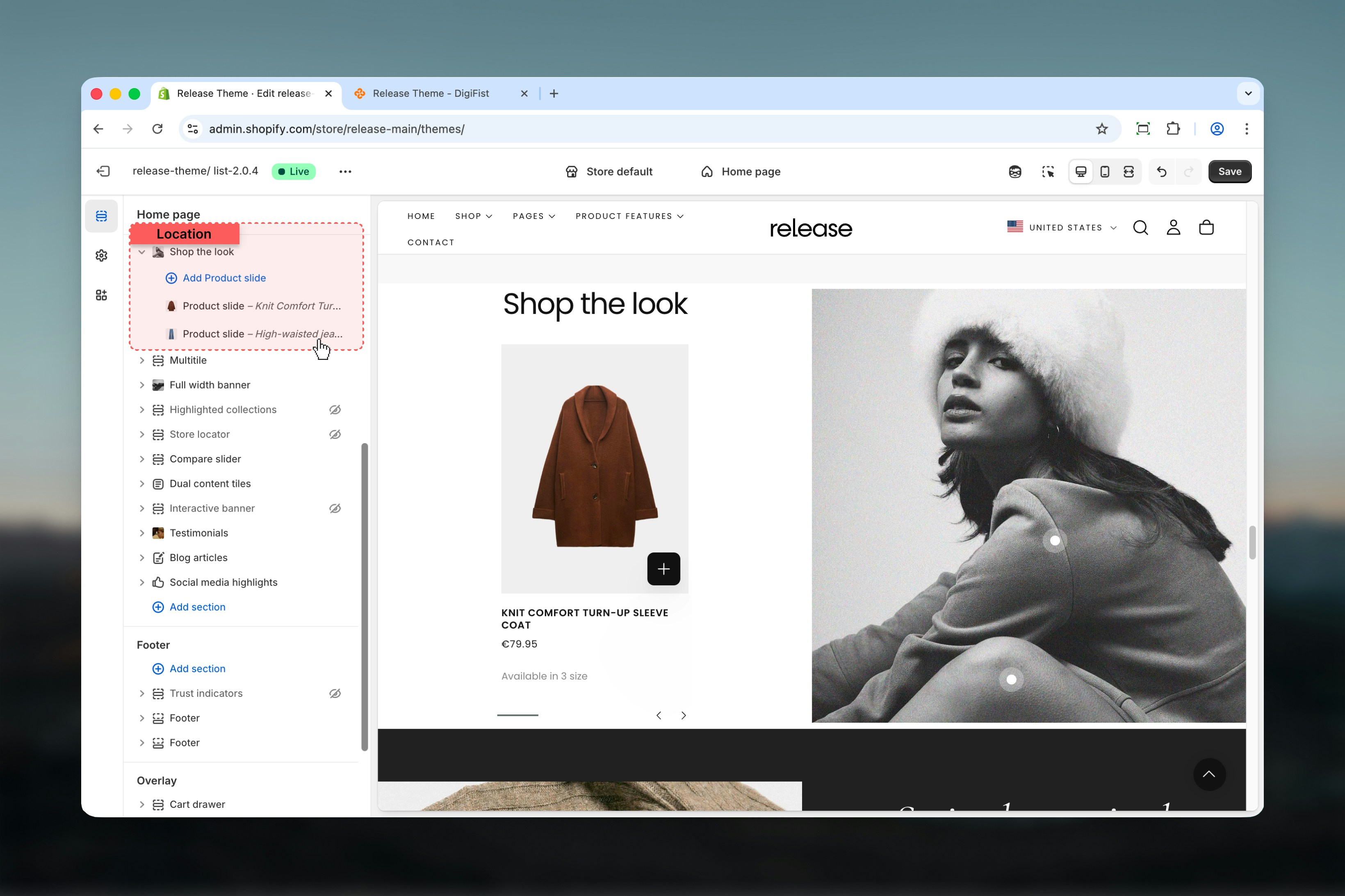 Shop the Look section in Theme Customizer