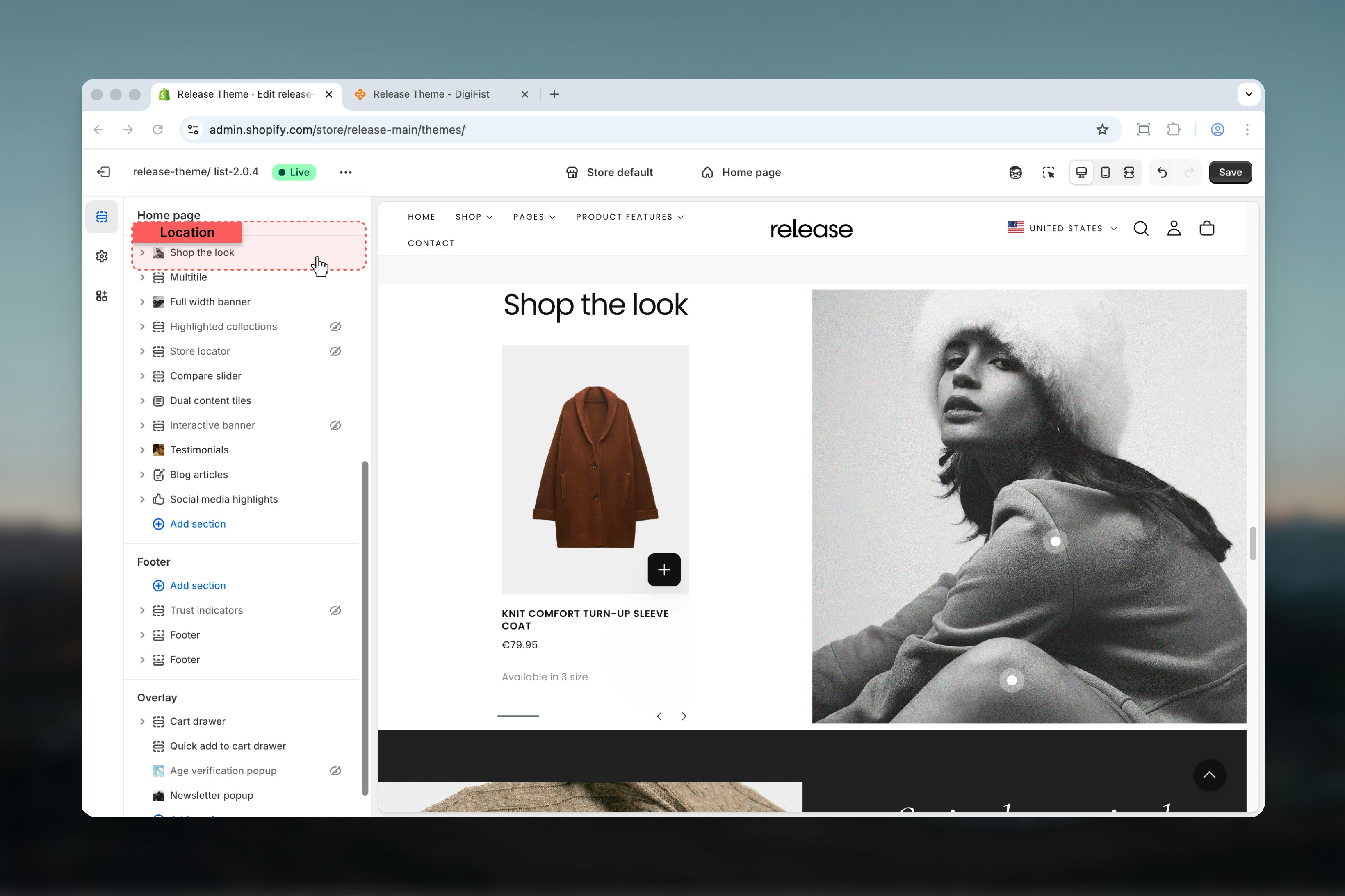 Shop the Look section overview