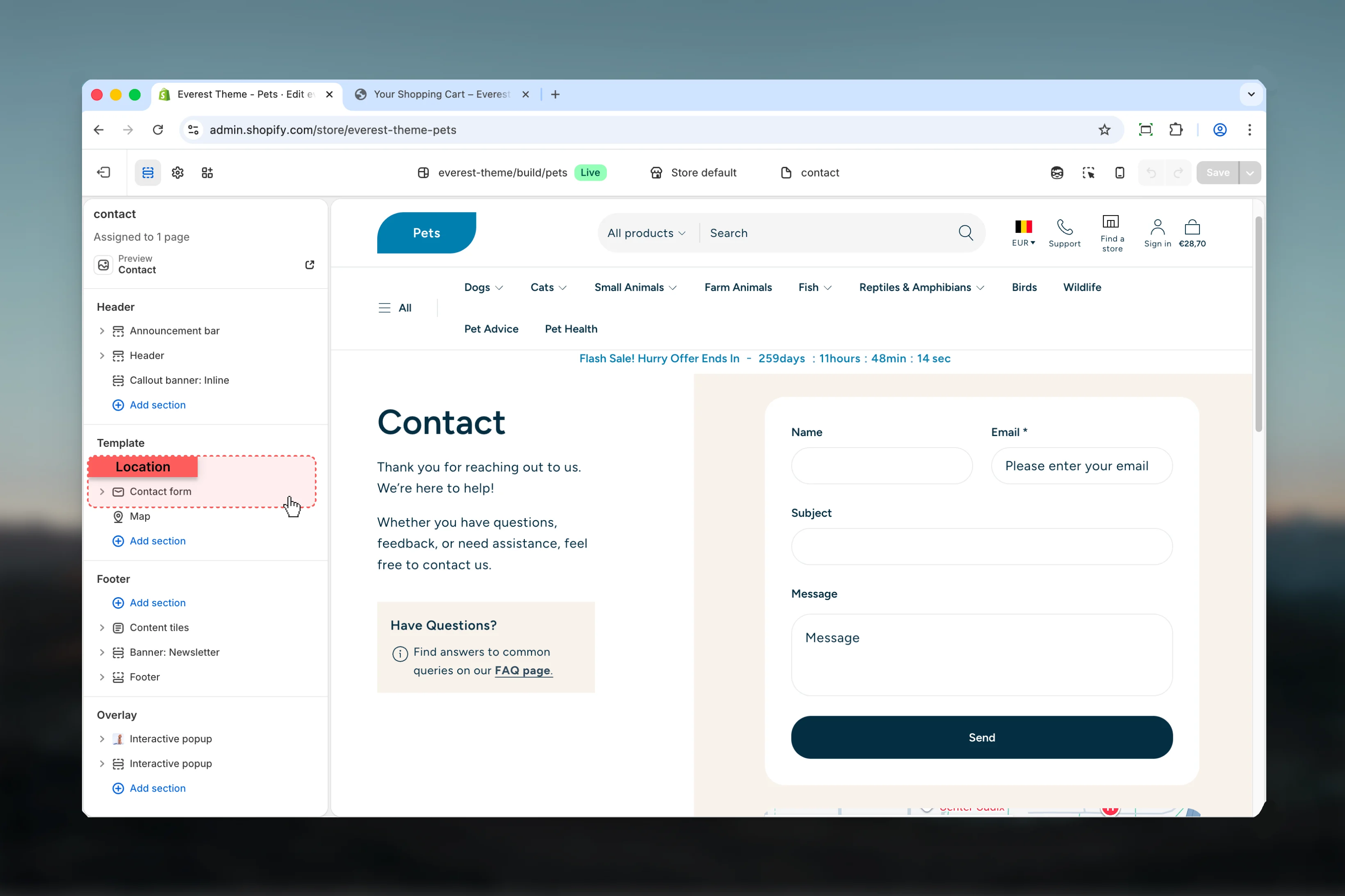 Contact location in Theme Customizer