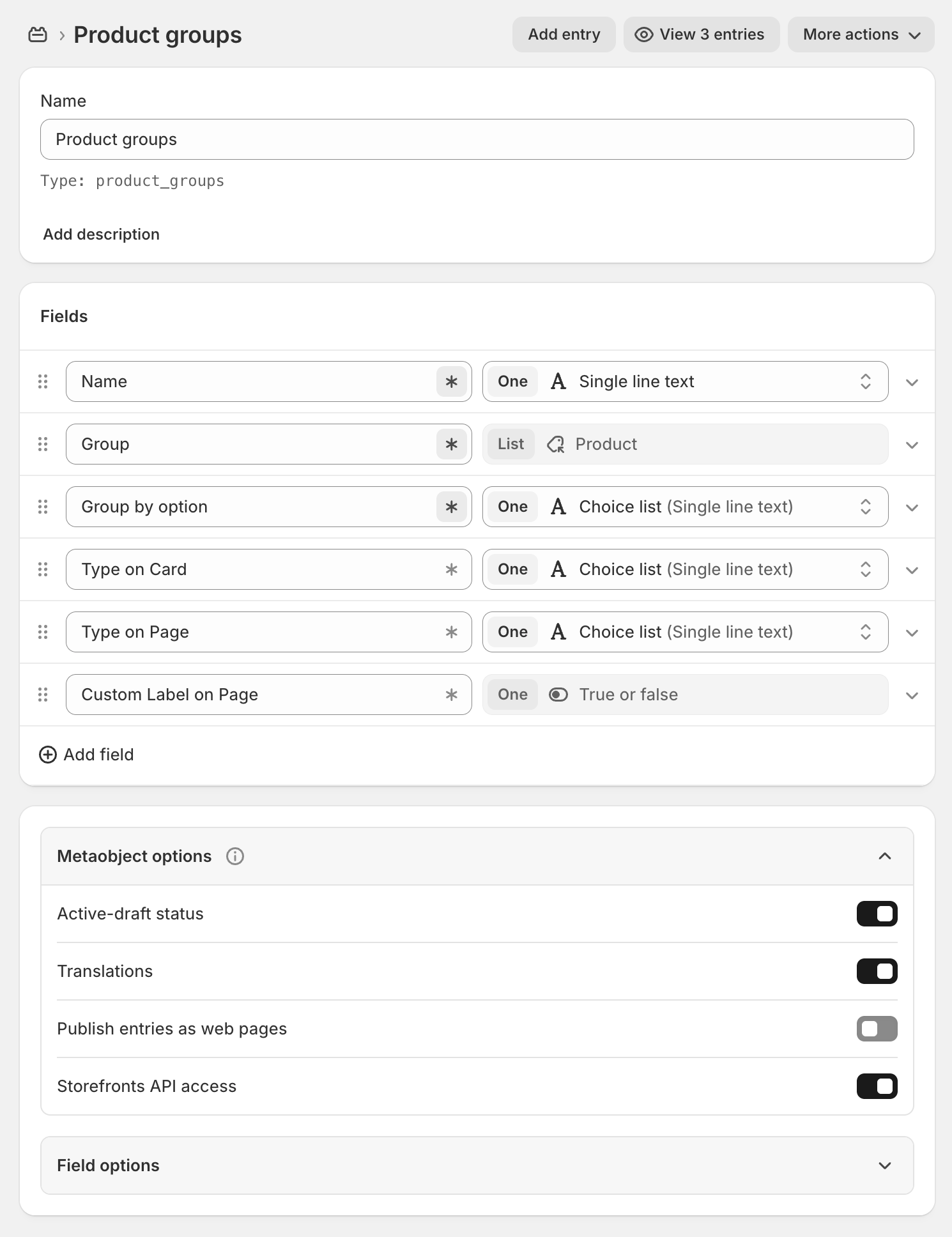Product Groups Metaobject