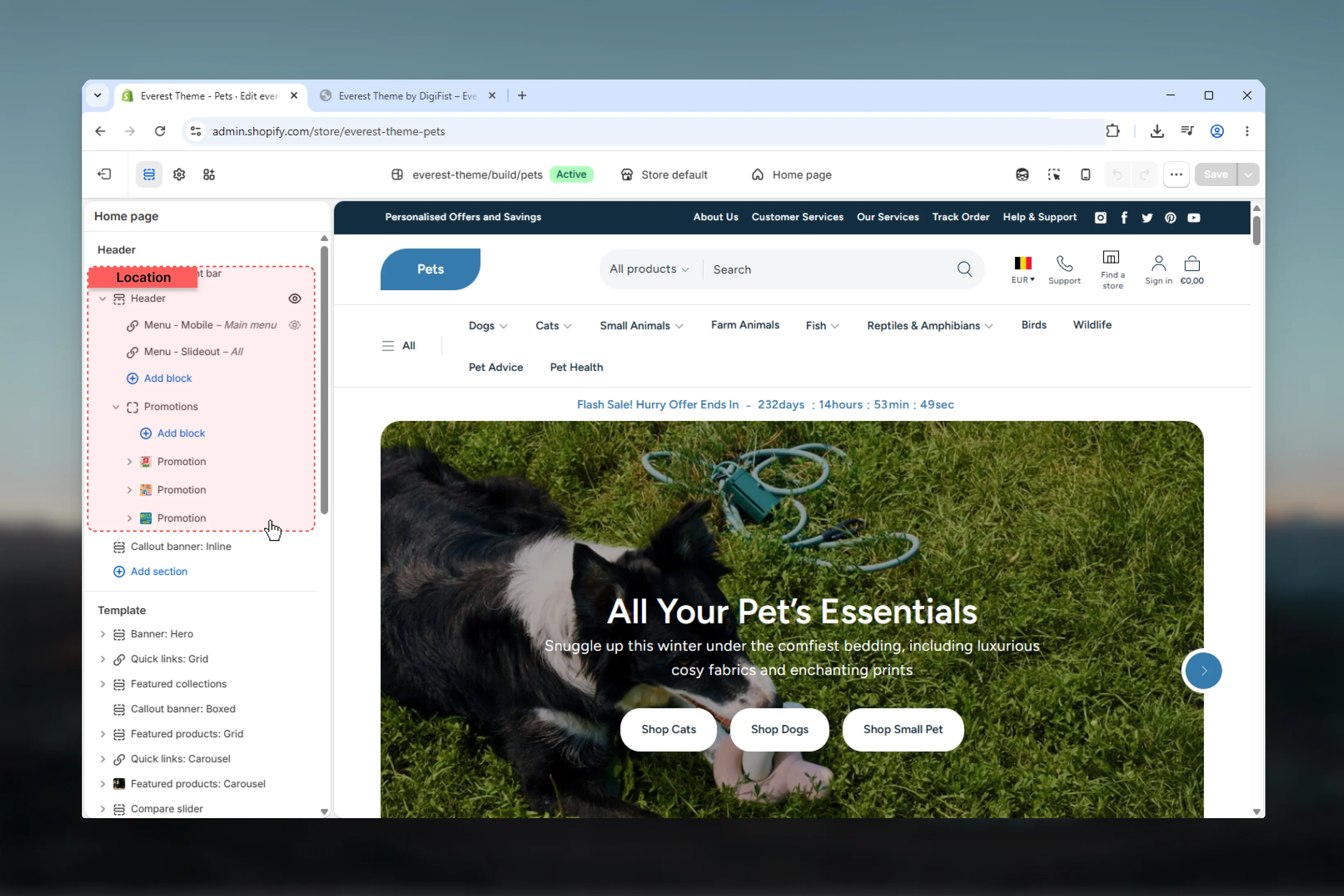 Header location in Theme Customizer