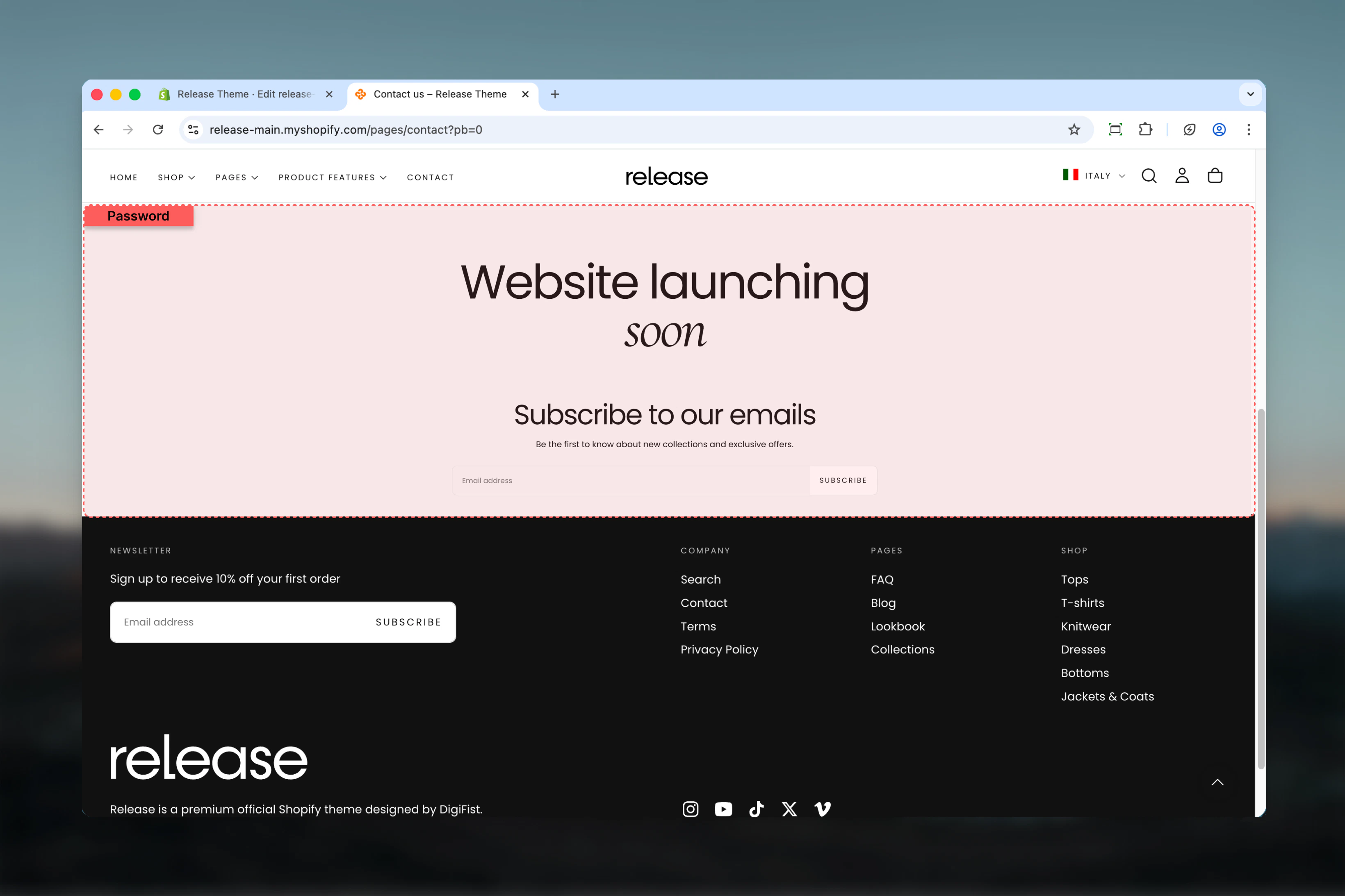Password page overview
