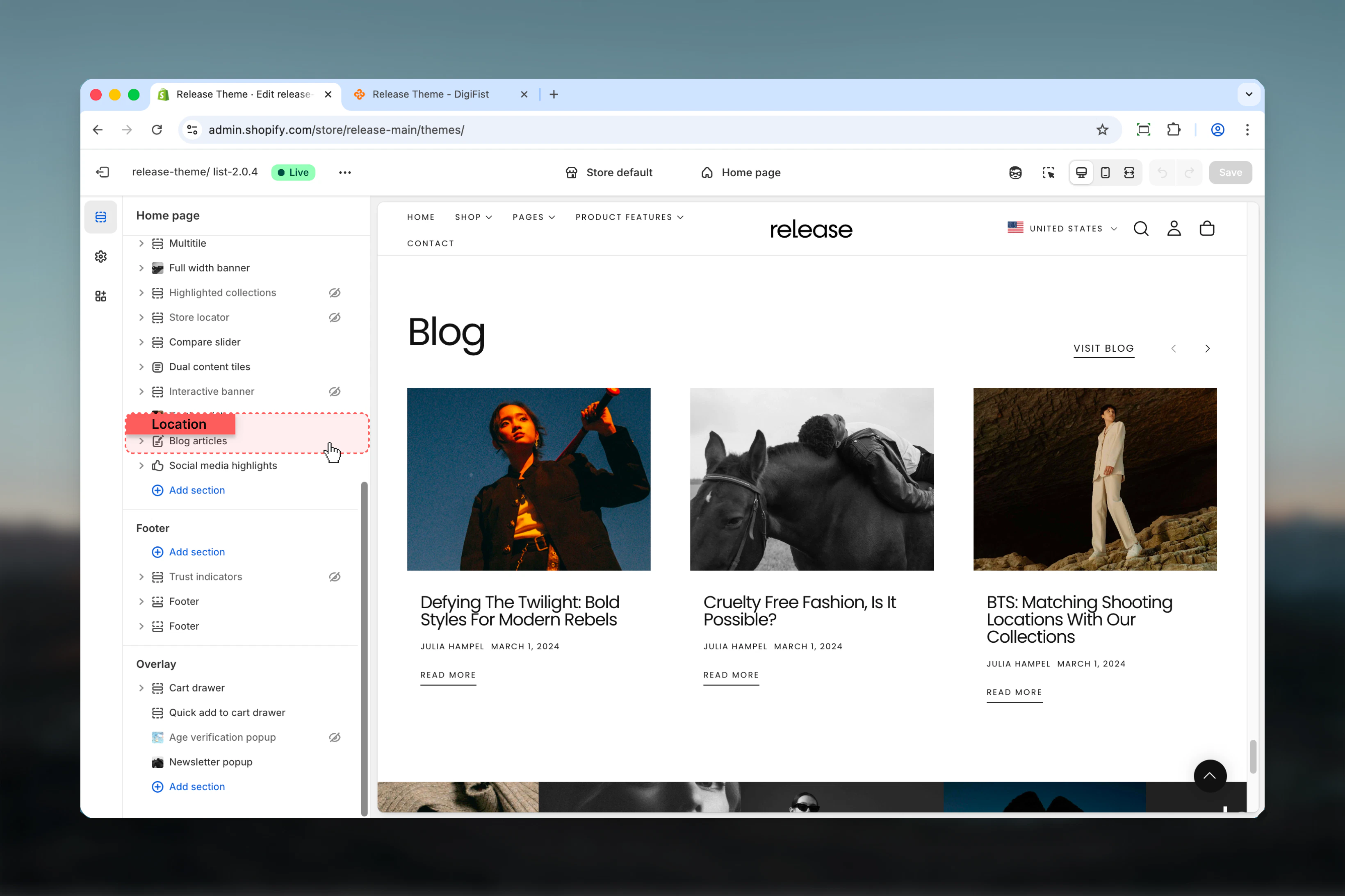 Blog Articles section in Theme Customizer