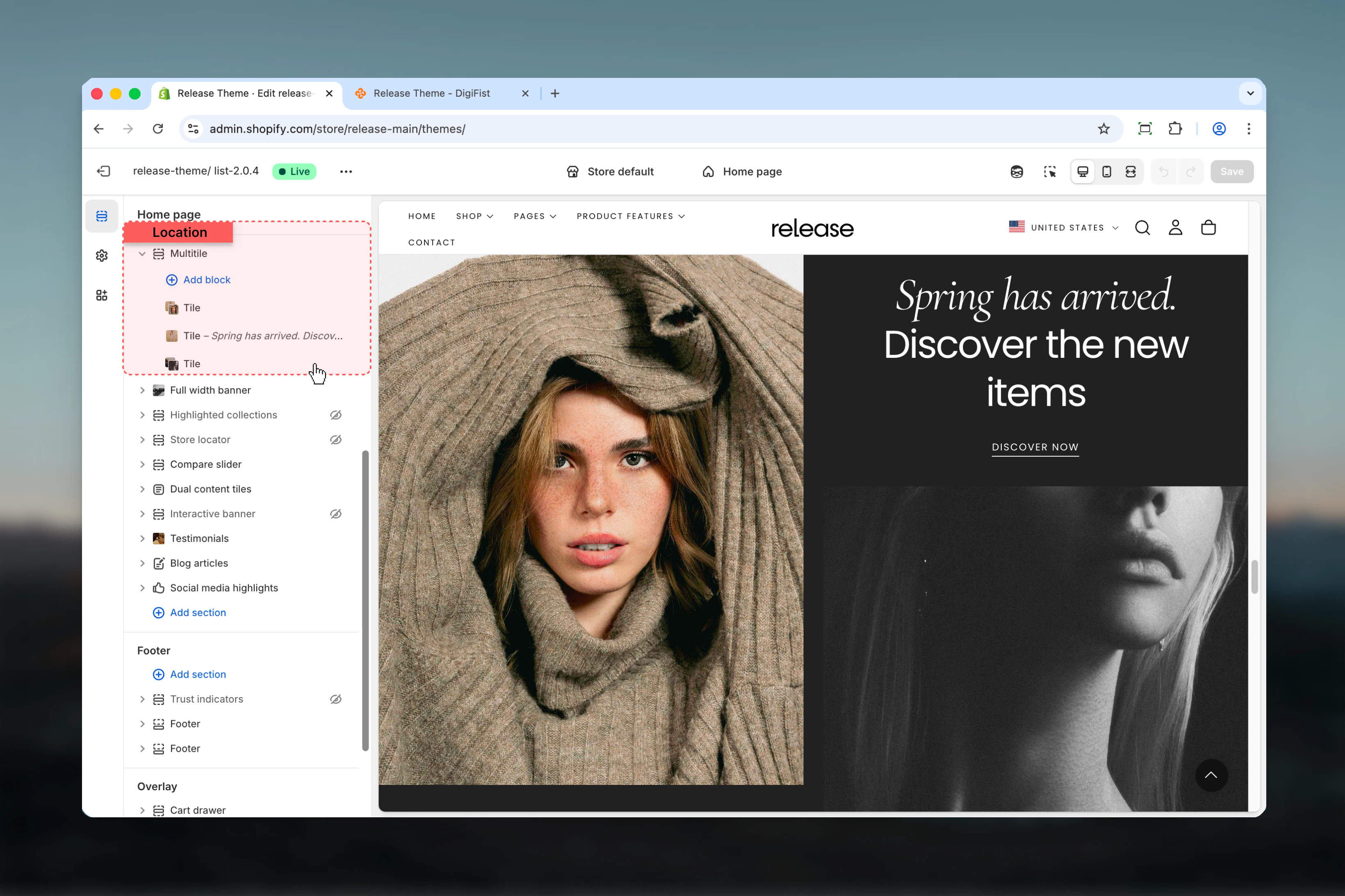 Multitile section in Theme Customizer