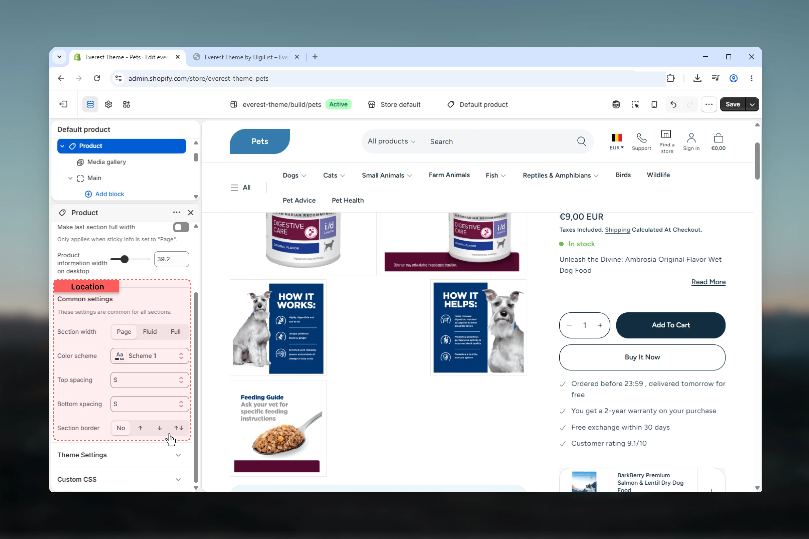 Product Page Common settings