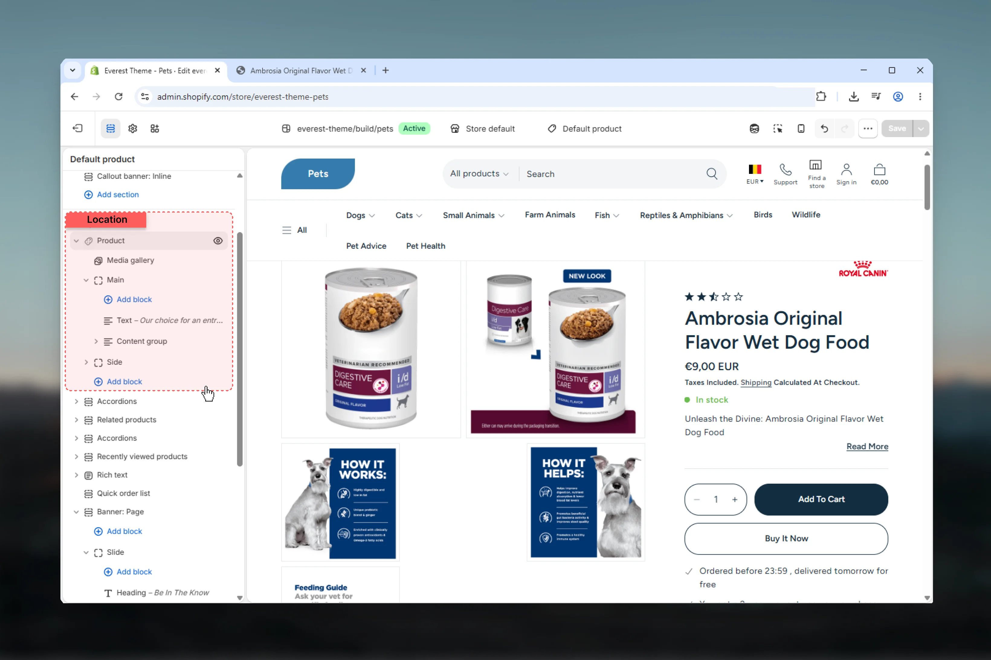 Product Page location in Theme Customizer