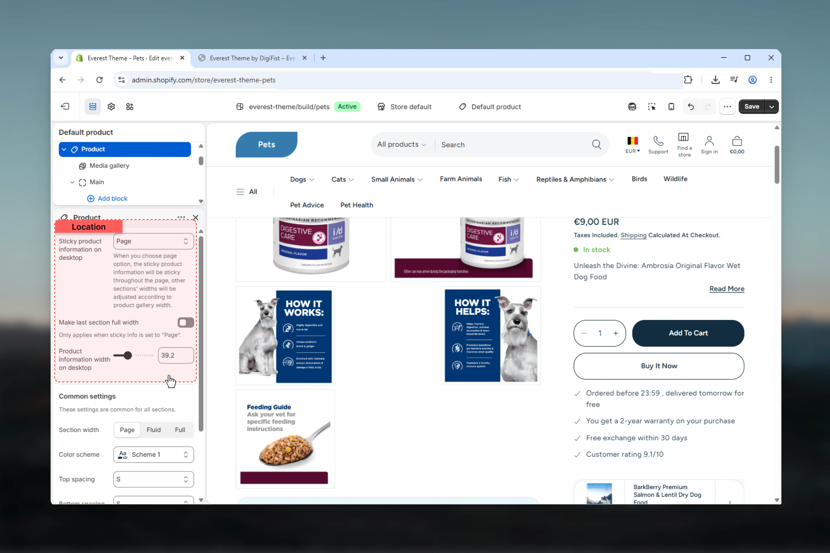 Product Page Settings settings