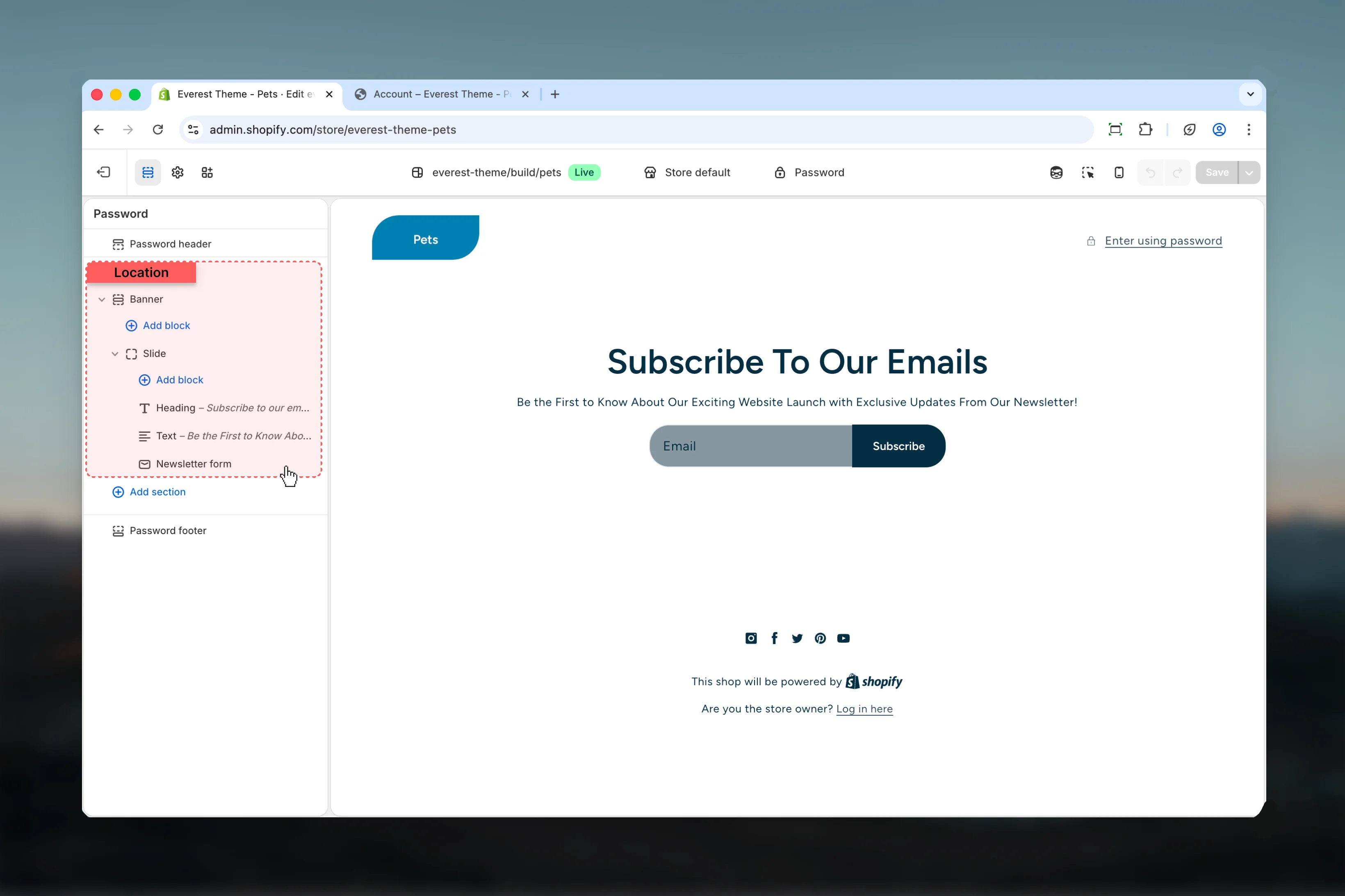 Password Banner dependency settings