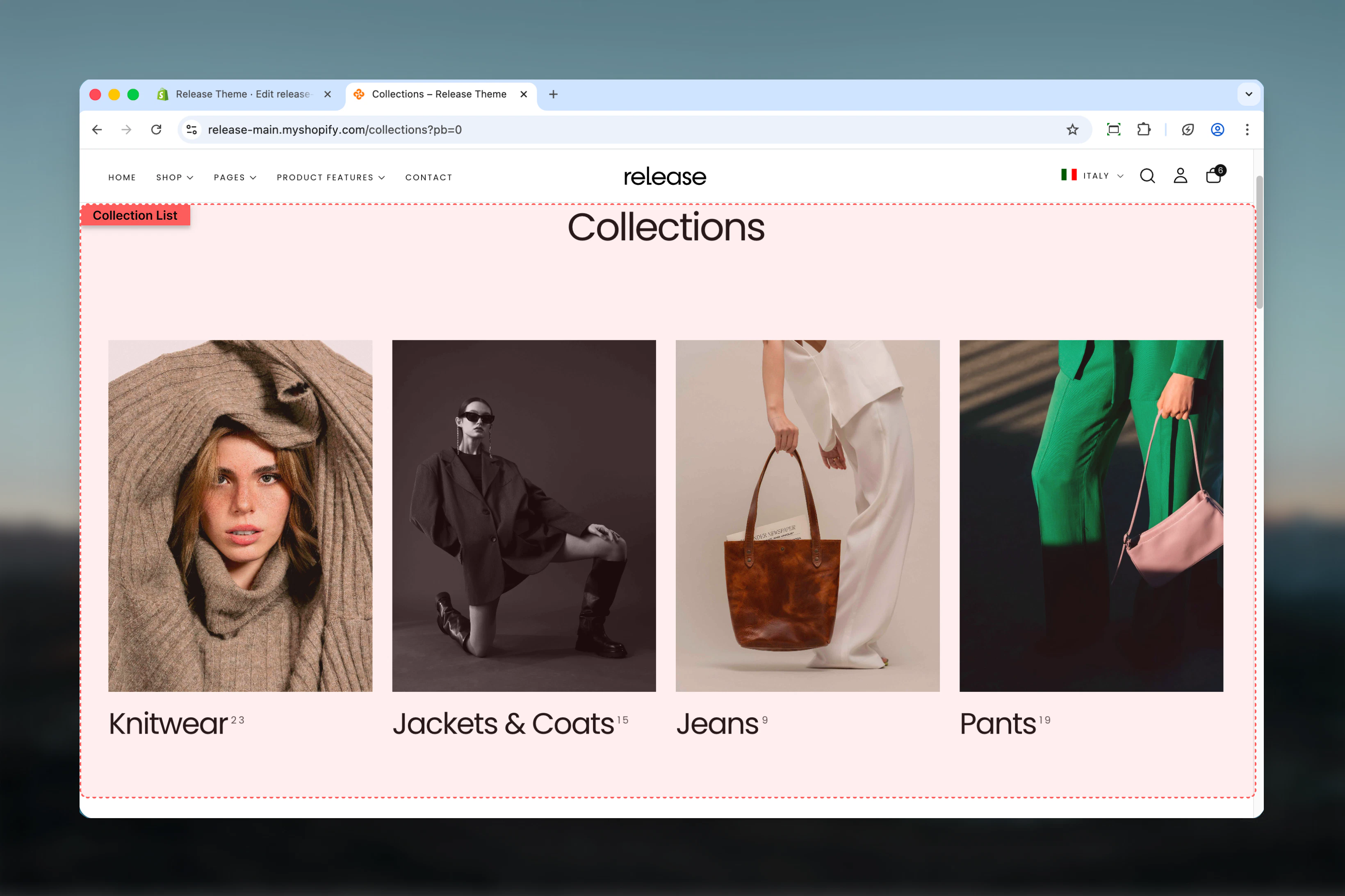 Collections list page overview