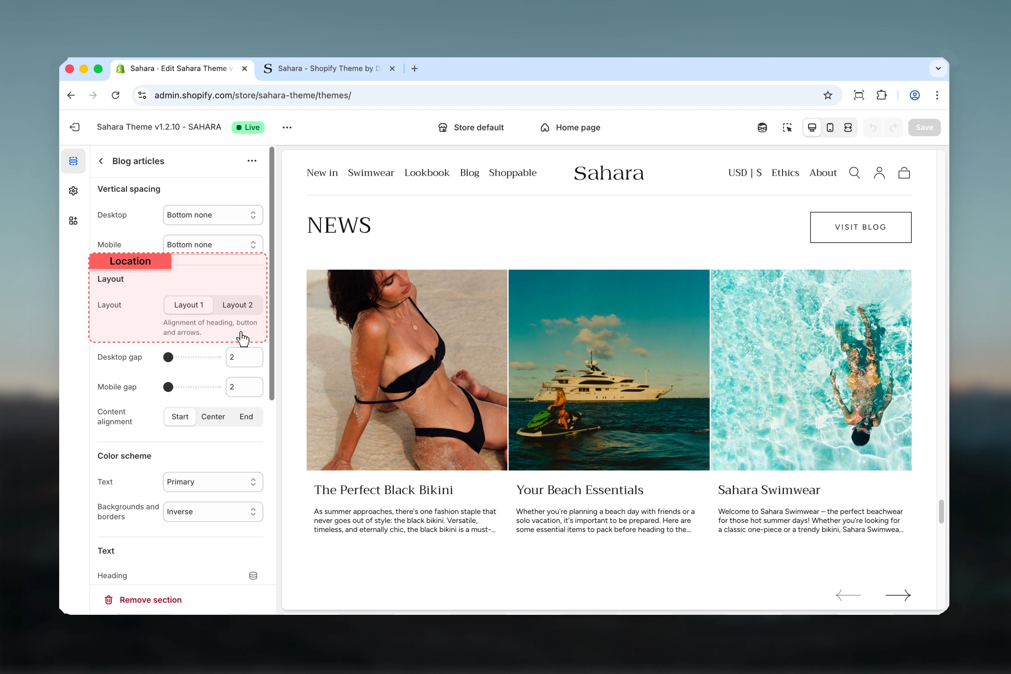 Layout style options