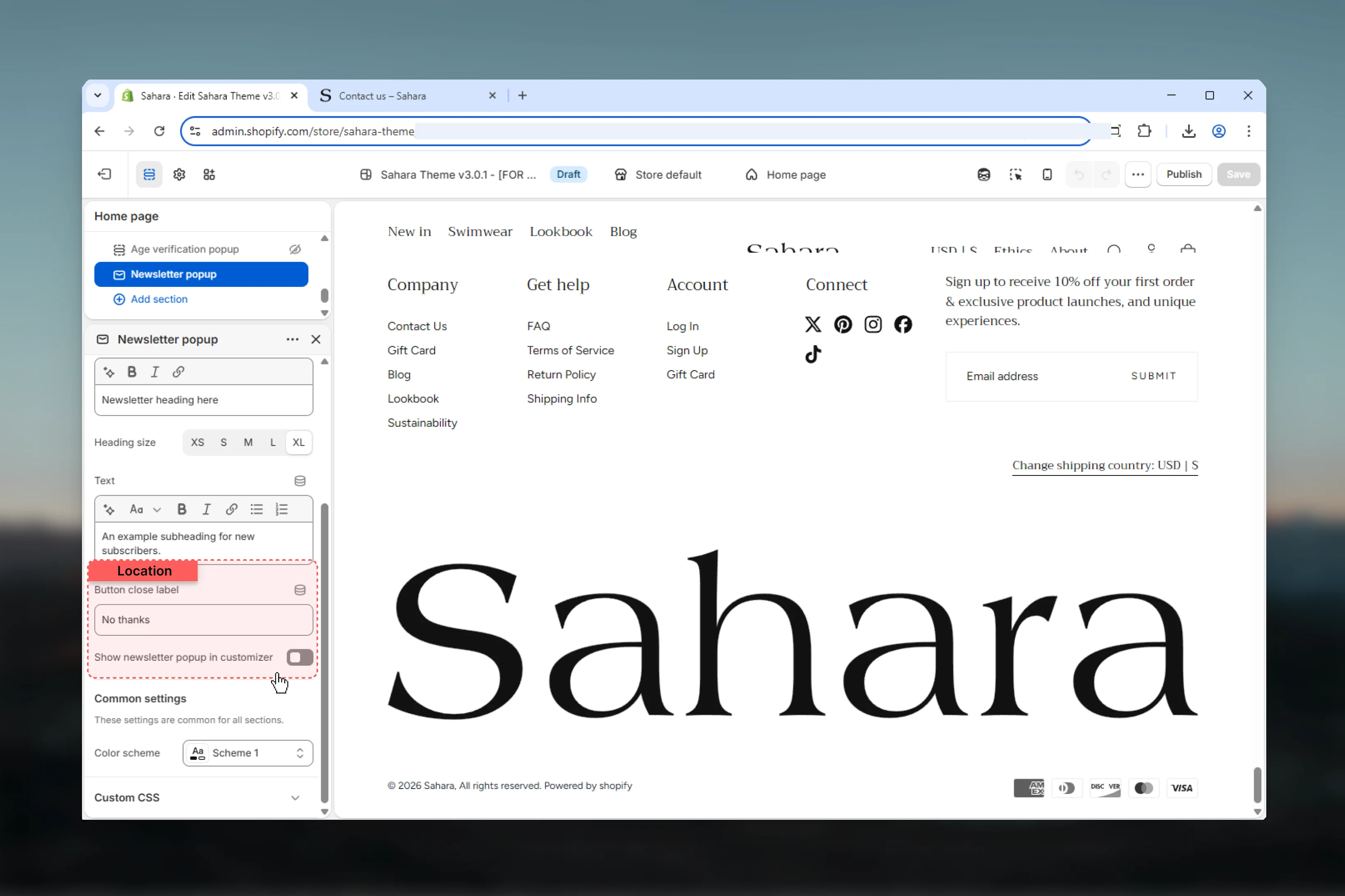 Customizer visible setting
