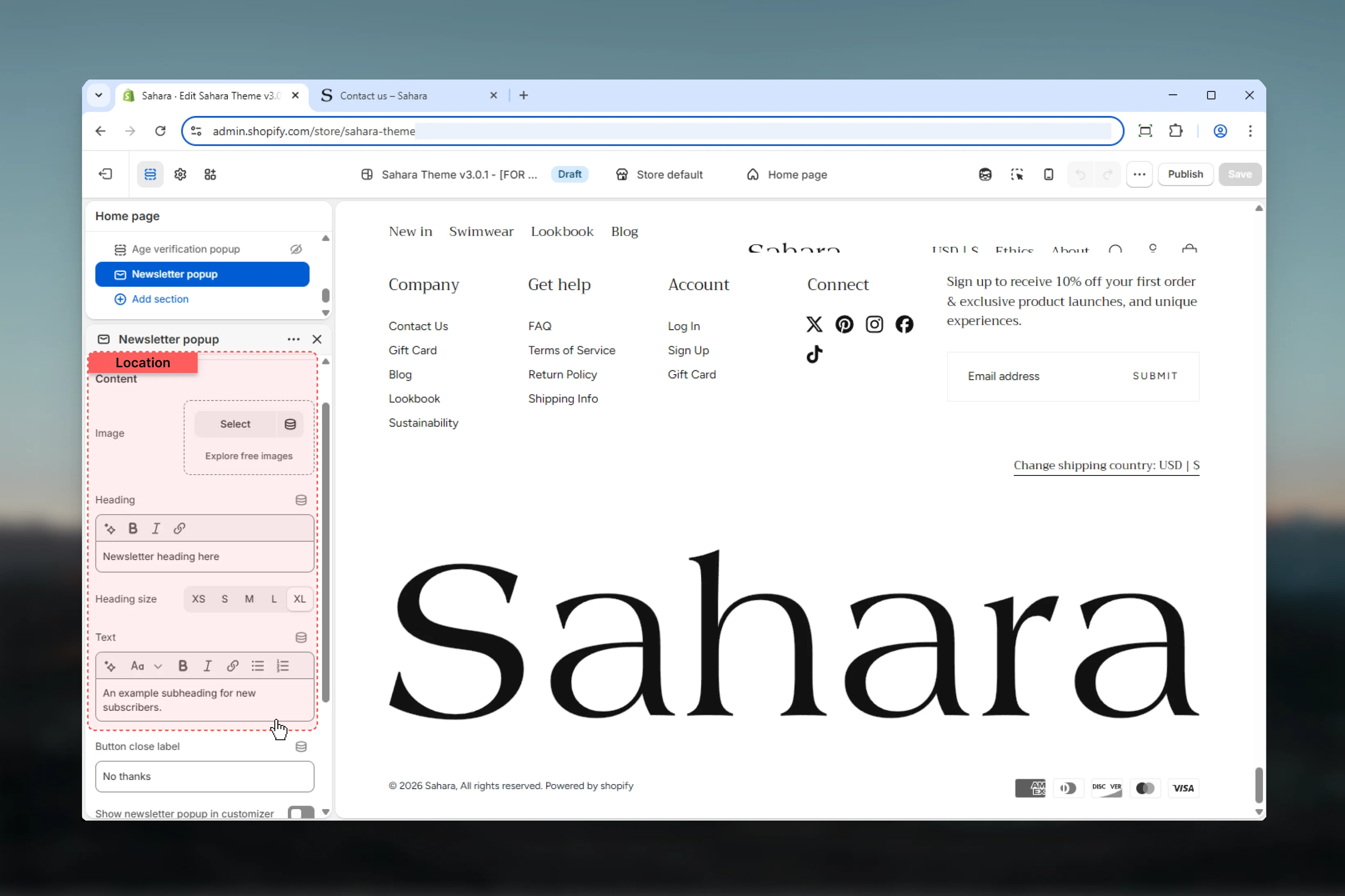 Popup content configuration