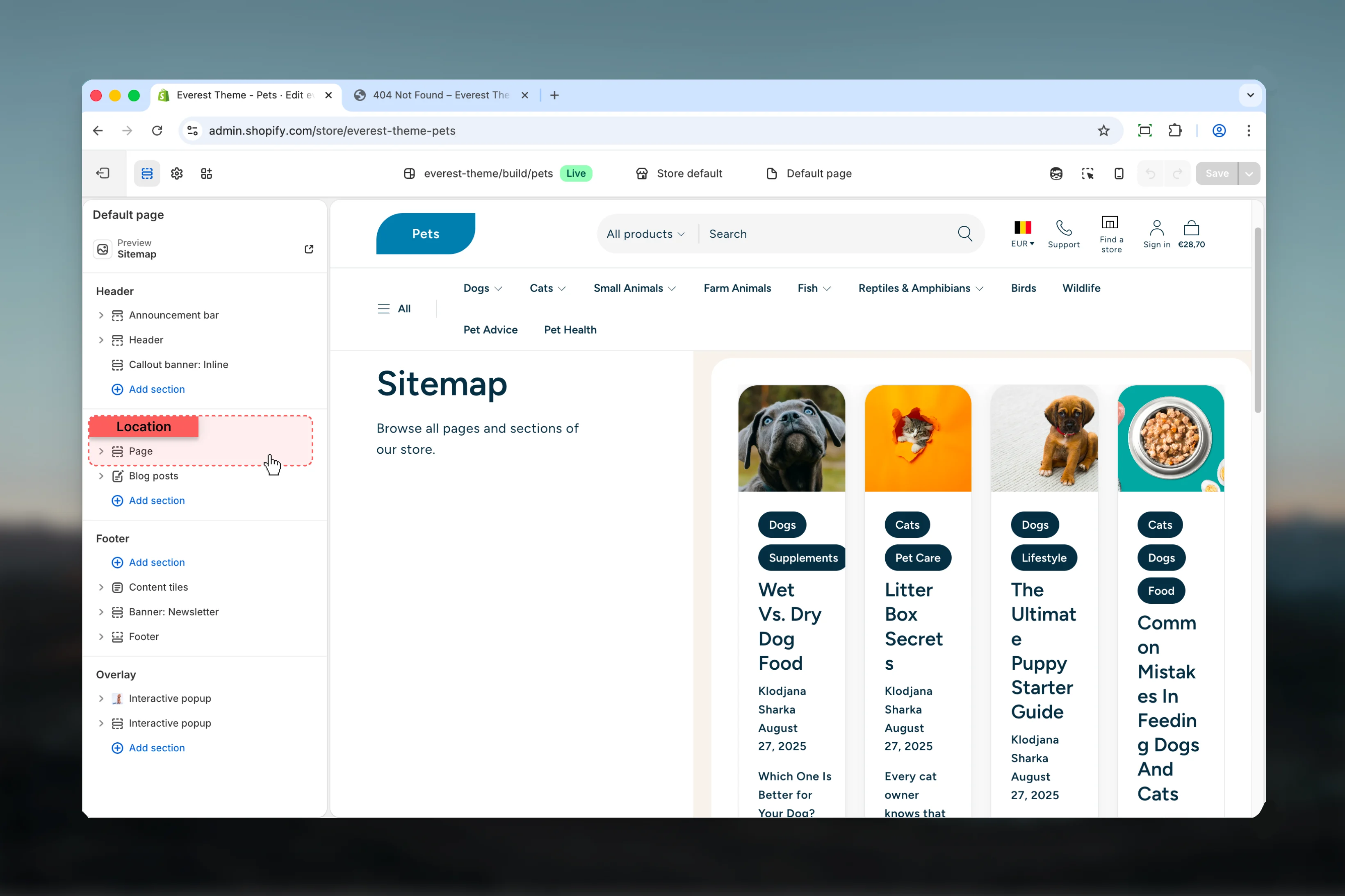 Page location in Theme Customizer