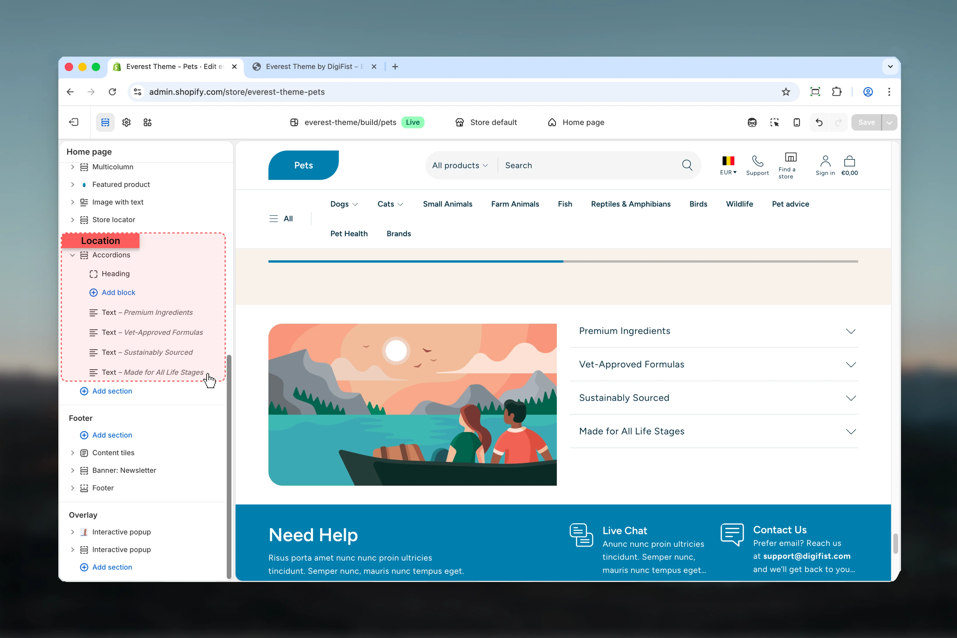 Accordions location in Theme Customizer