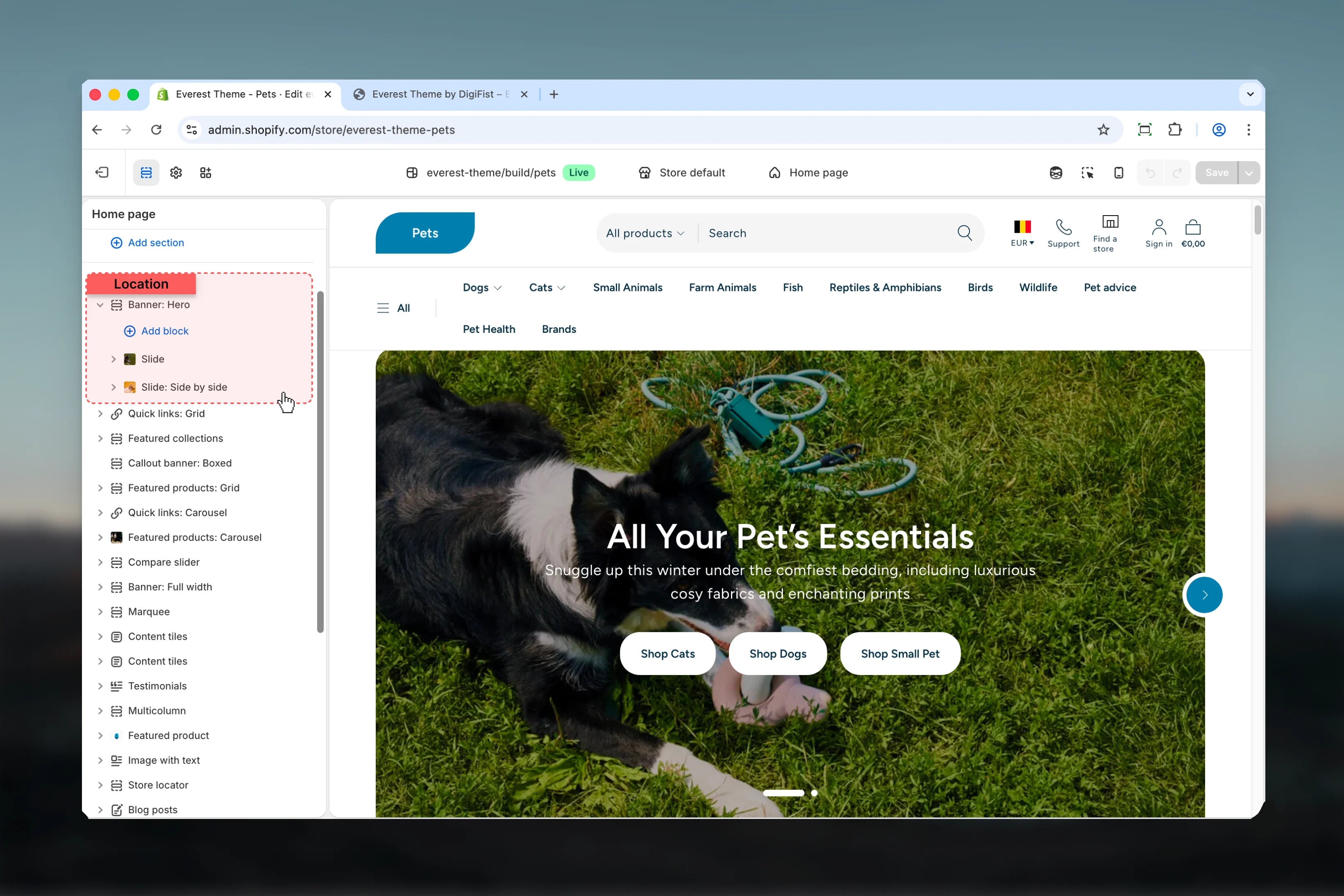 Banner location in Theme Customizer