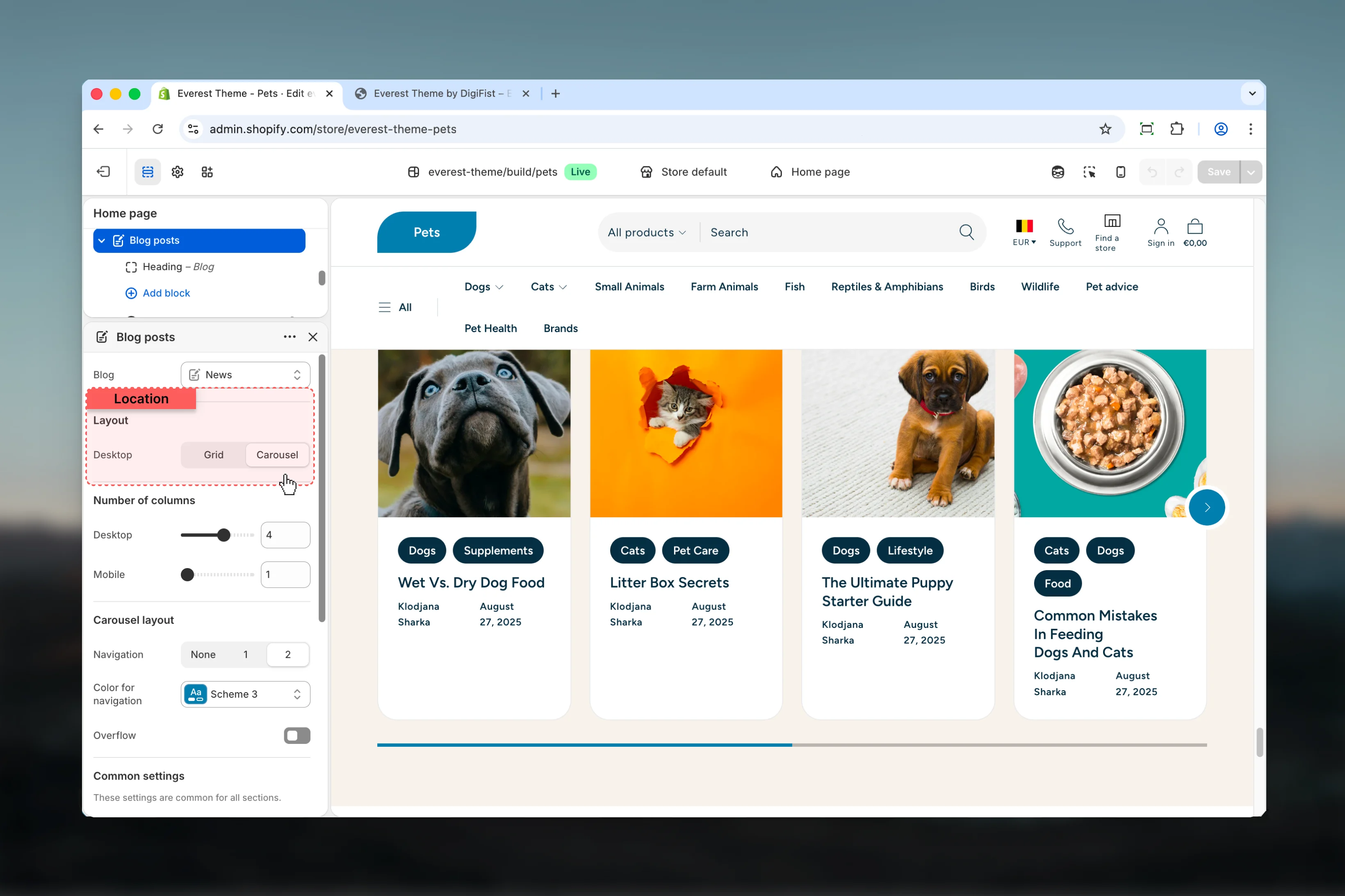 Blog Posts Layout settings