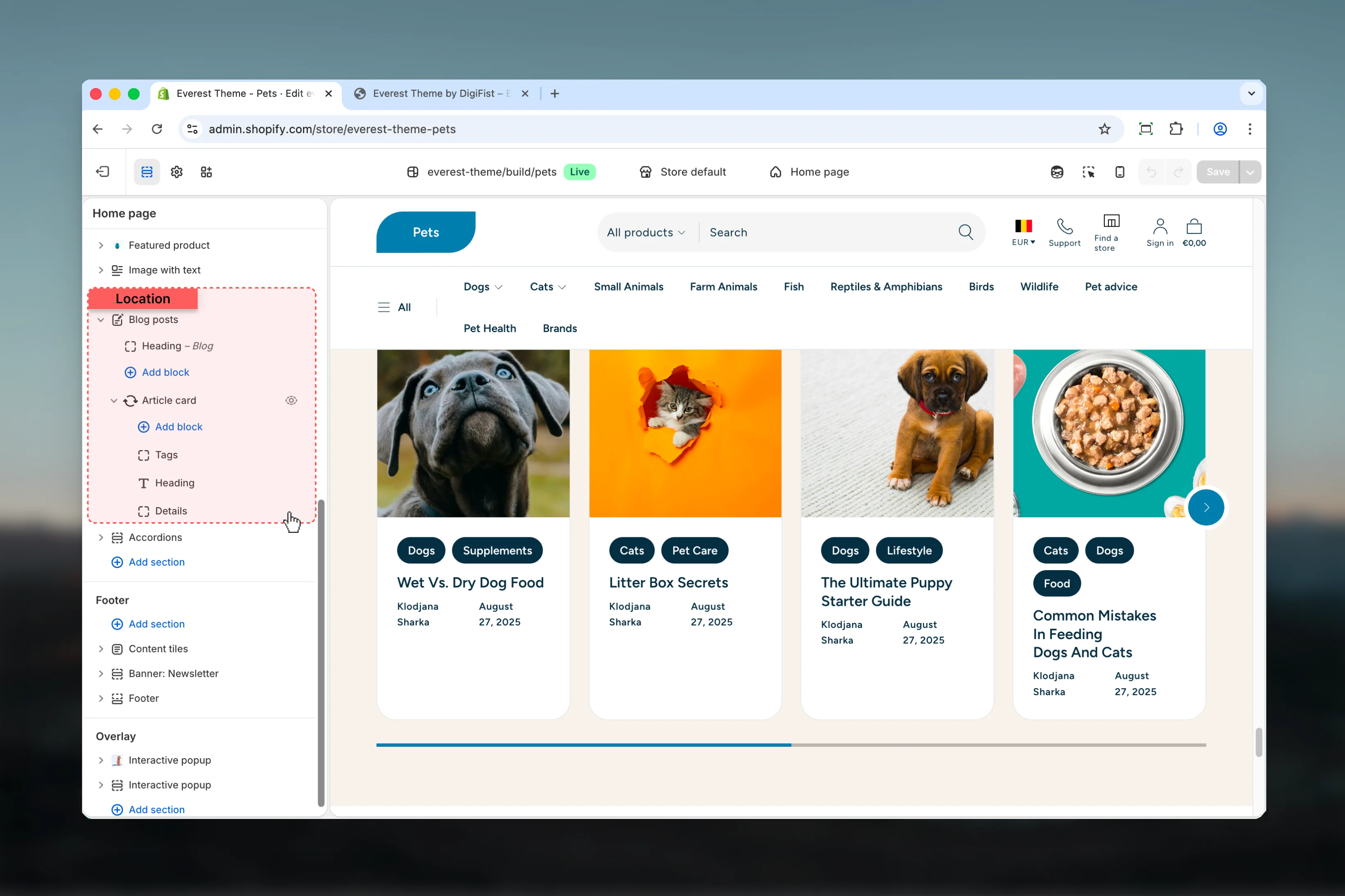 Blog Posts location in Theme Customizer
