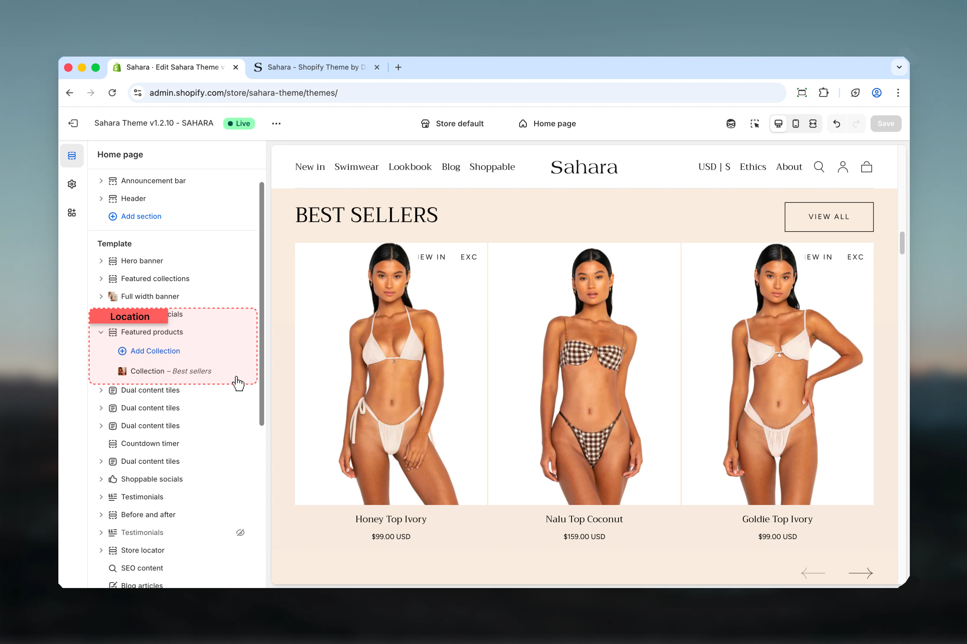 Featured products section in Theme Customizer