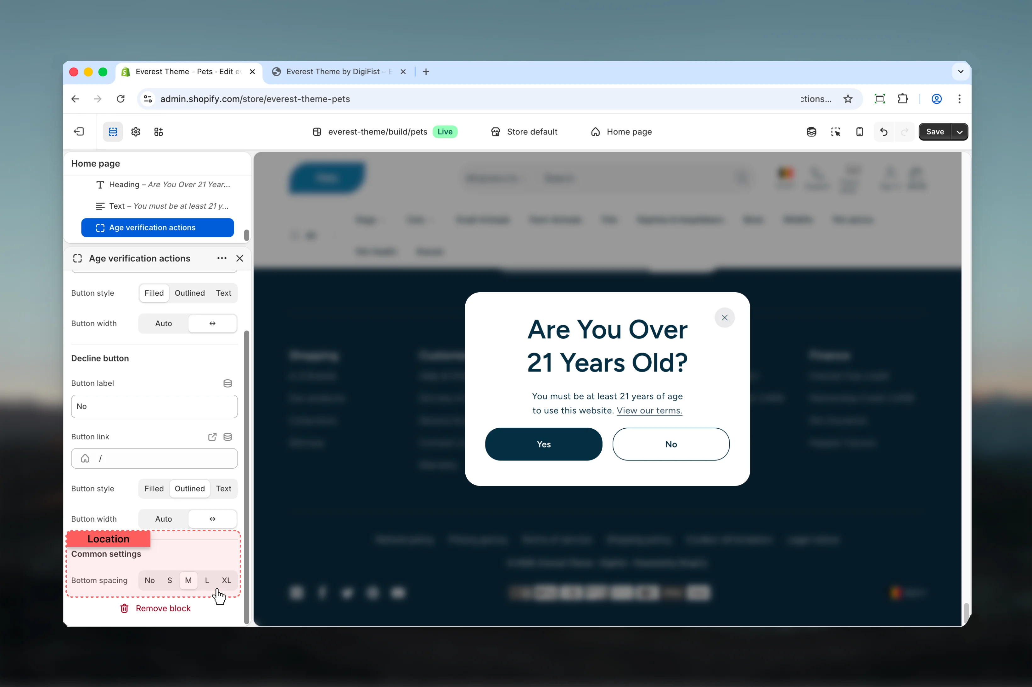 Interactive Popup Common settings